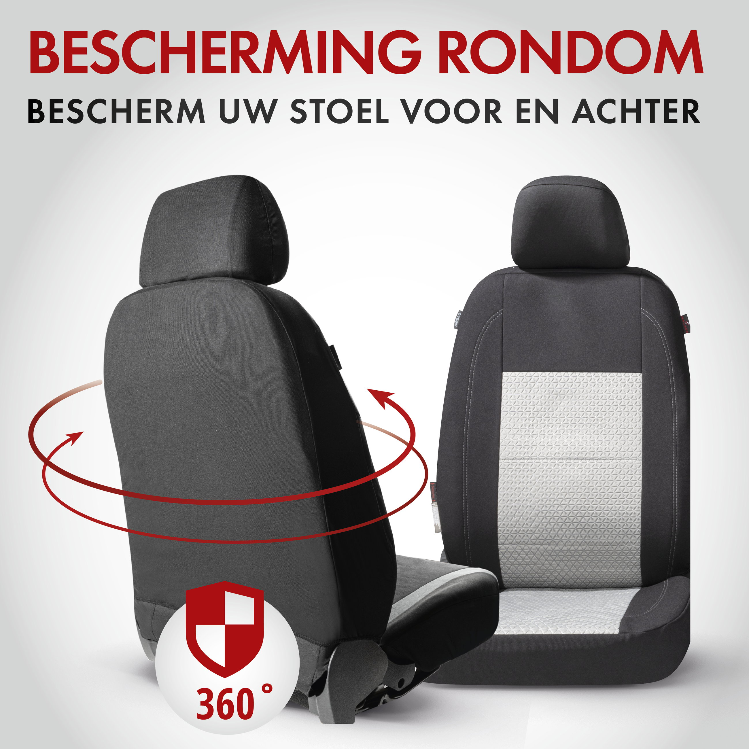Premium autozetelhoezen Avignon met rits, ZIPP-IT zetelhoezen, 2 zetelhoezen vooraan zwart/zilver