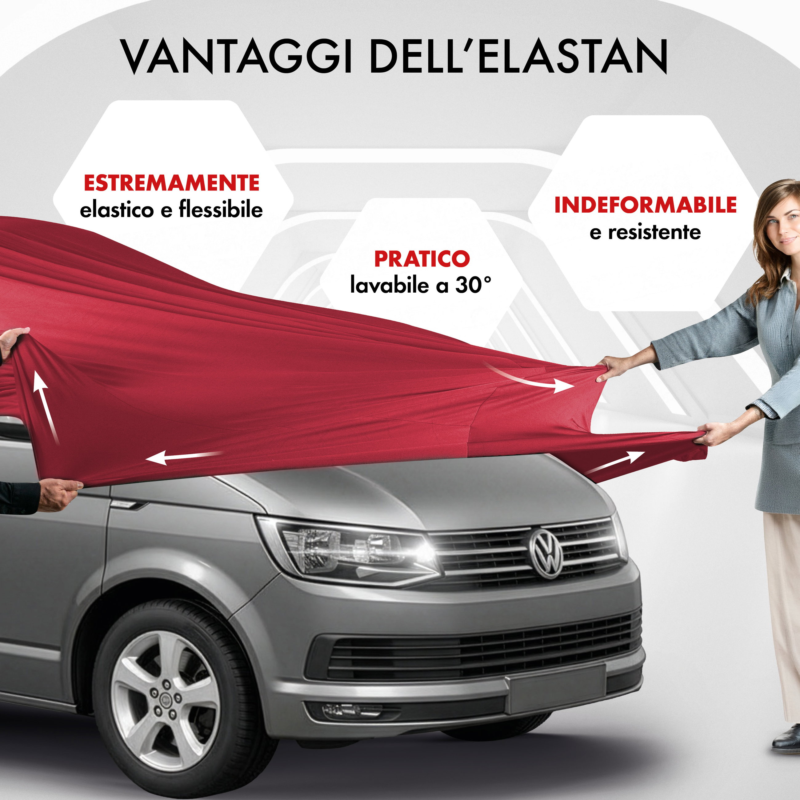 Telo copriauto Indoor Stretch Plus, telo protettivo per furgone/bus Taglia 12 Bus rosso
