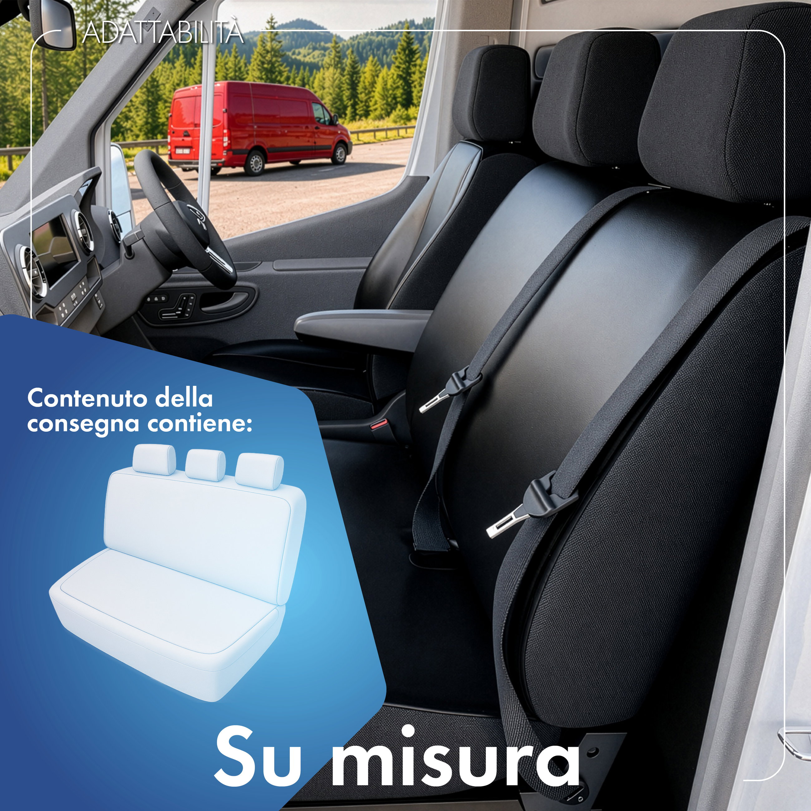 Transporter Coprisedili in similpelle per VW T6, piattaforma a 3 posti