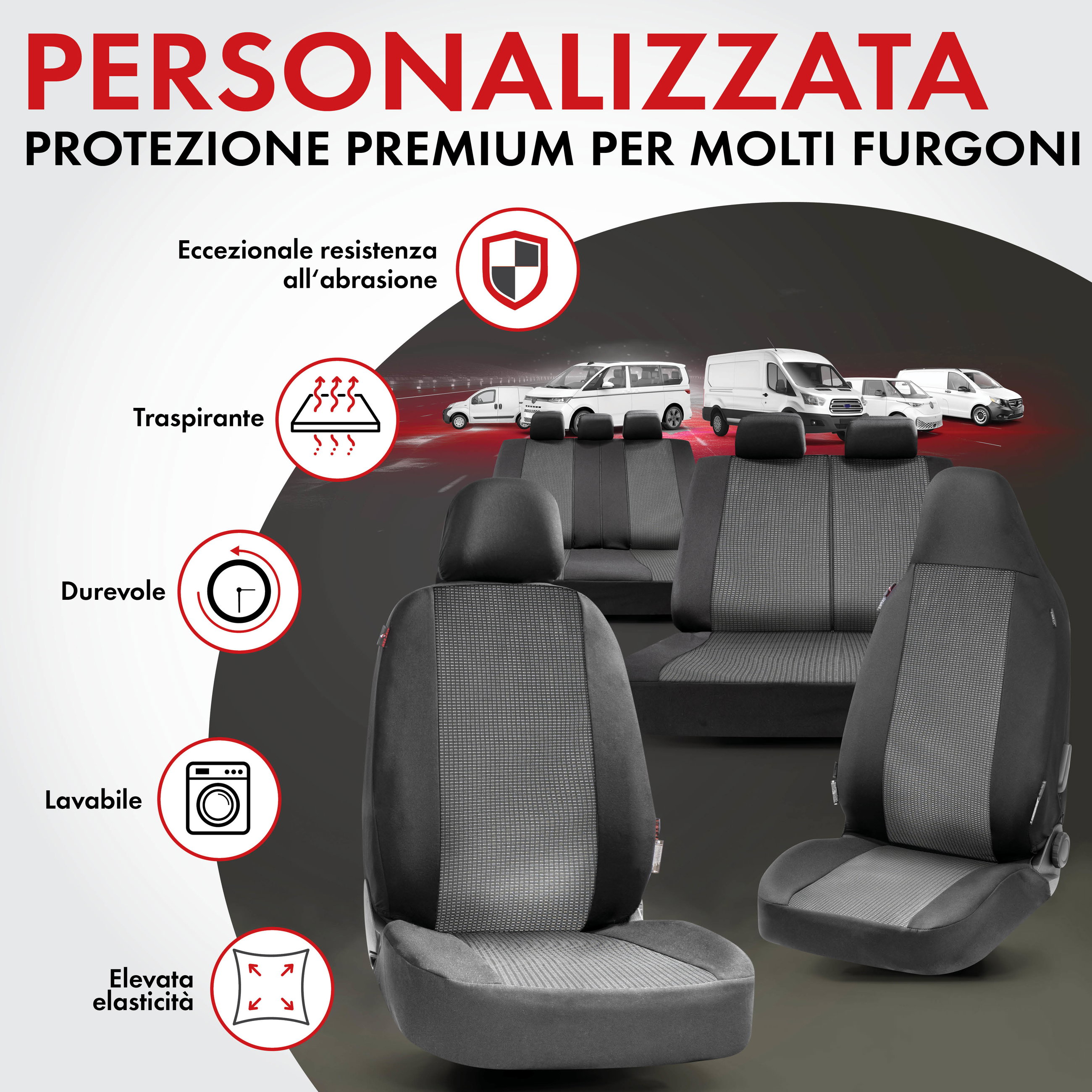 Coprisedile universale Performer in 100% poliestere per furgone/trasporto/autobus, Copertura per panca a 3 posti