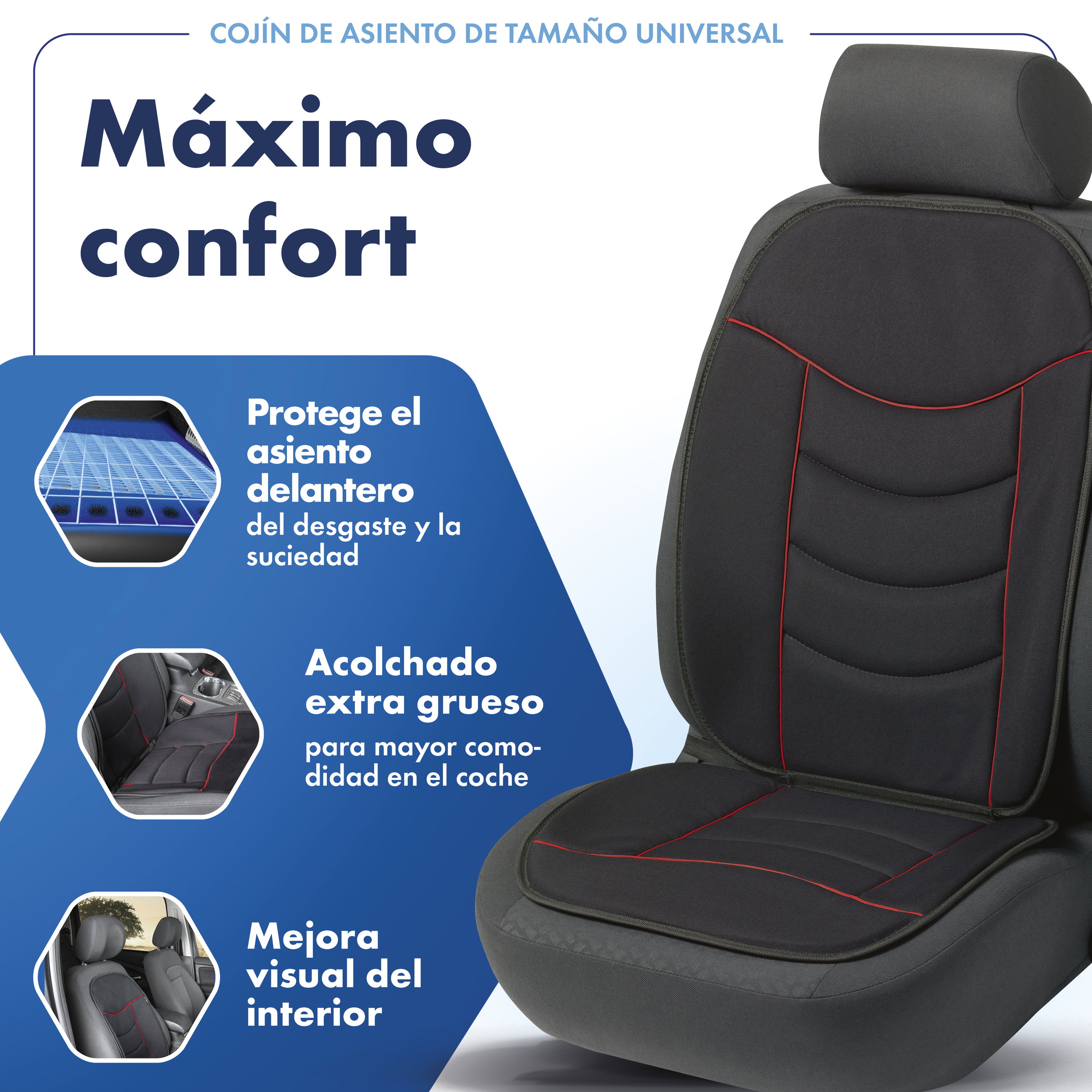Kissen, Dekoration für Zuhause, Stuhl, Mobiliar, asiento, coche, tapizado, color negro, red stitching