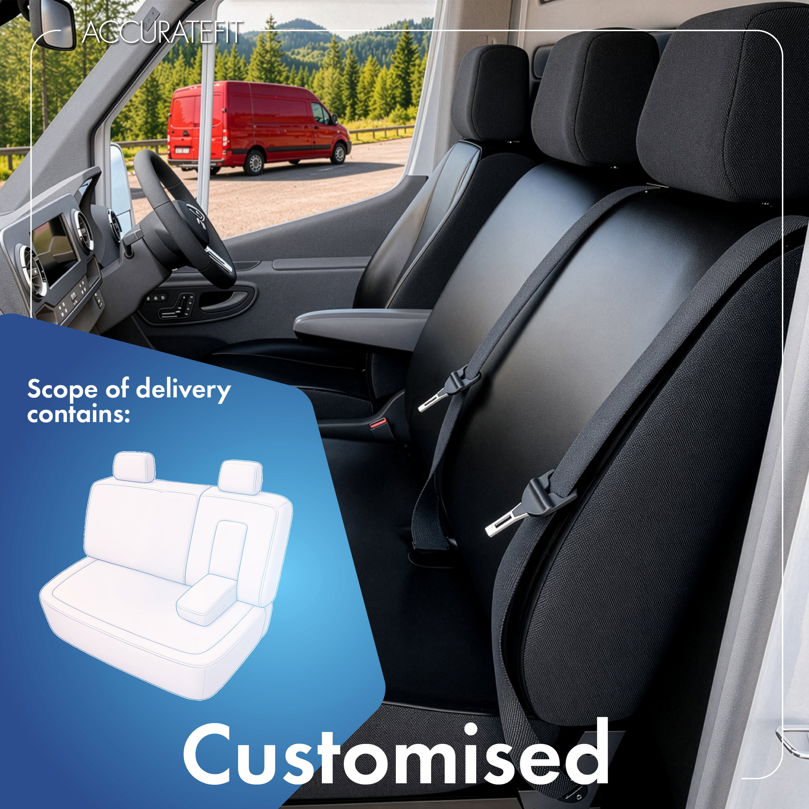 Ford Transit V363/Transit Connect V408 kompatibelt sædebetræk i kunstlæder, perfekt pasform til dobbeltbænk foran bænk delbar, robust sædebetræk til varevogn/van antracit