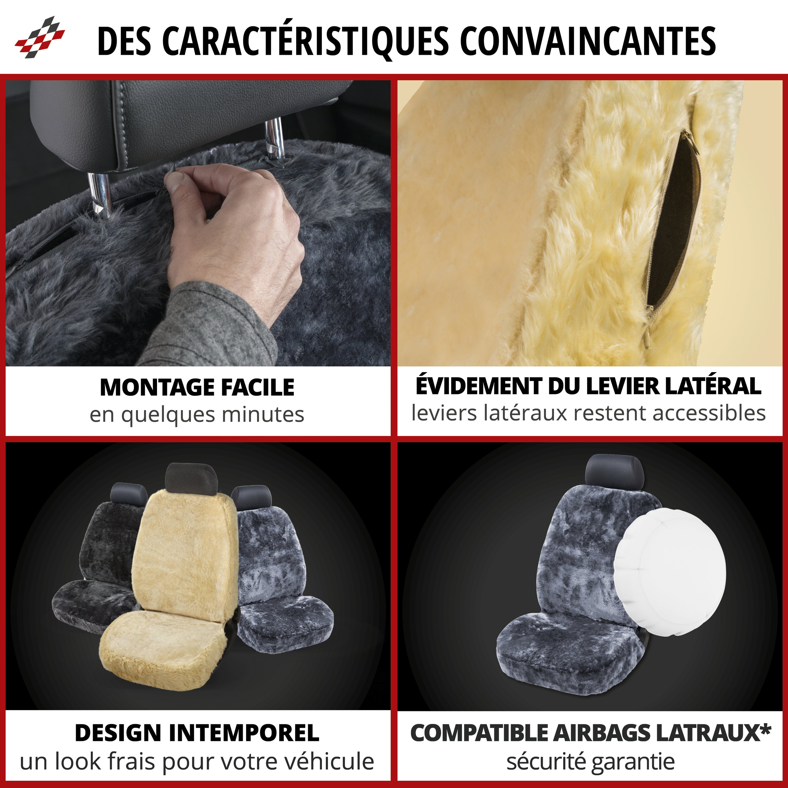 Housse de siège en peau d'agneau anthracite avec système informatique ZIPP, 1 pièce