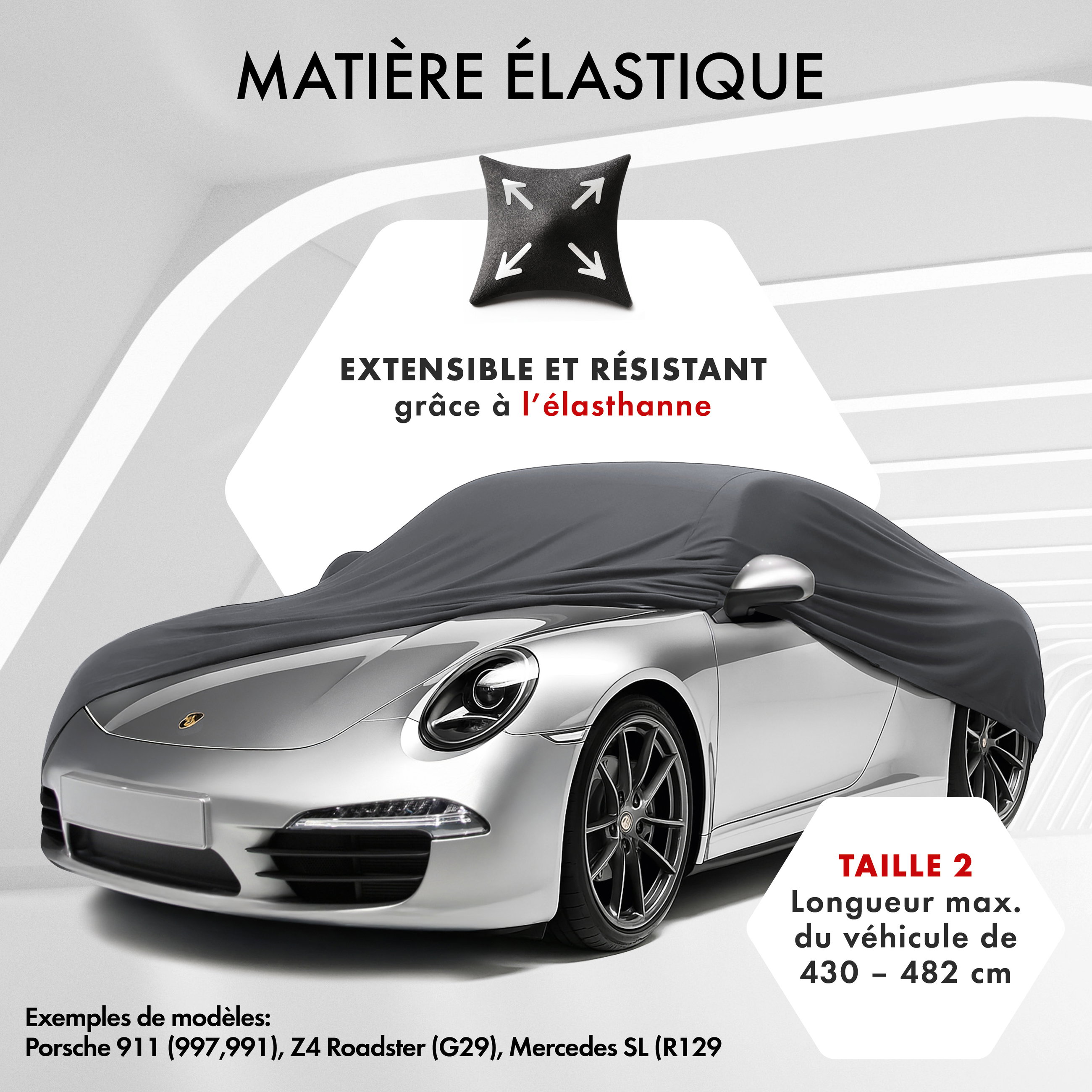 Premium housse de voiture Indoor Stretch, bâche complet pour l'interieur Plus taille 2 voiture anthracite