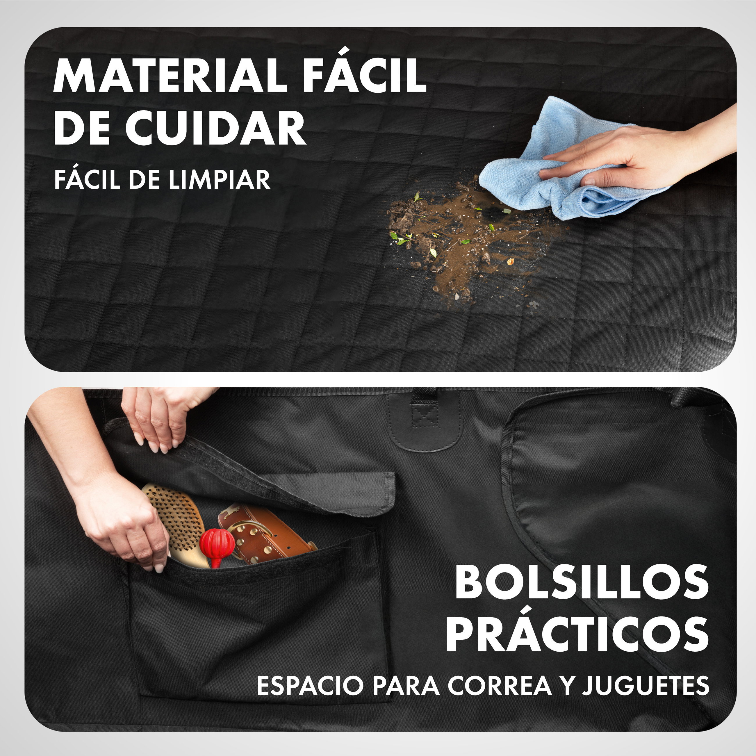 Manta para maletero Bello, manta para perros de coche, 3in1 alfombrilla de maletero con protector de borde de carga y Organizador negro
