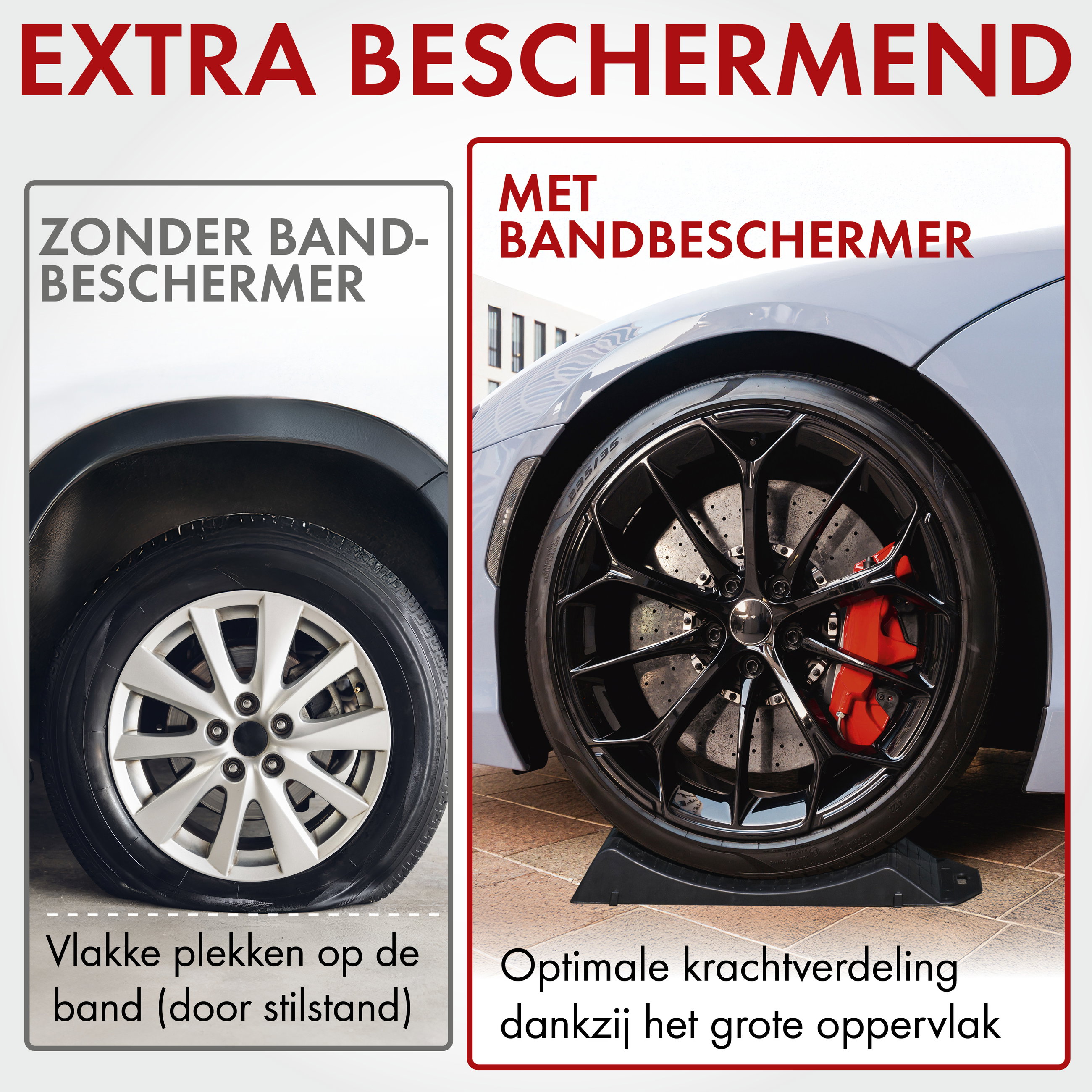 Bandenbeschermer belastbaar tot 5 ton, bandenschoenset 2 stuks, bandensteun ter bescherming tegen lekke banden 49,5x21,5x5,8 cm