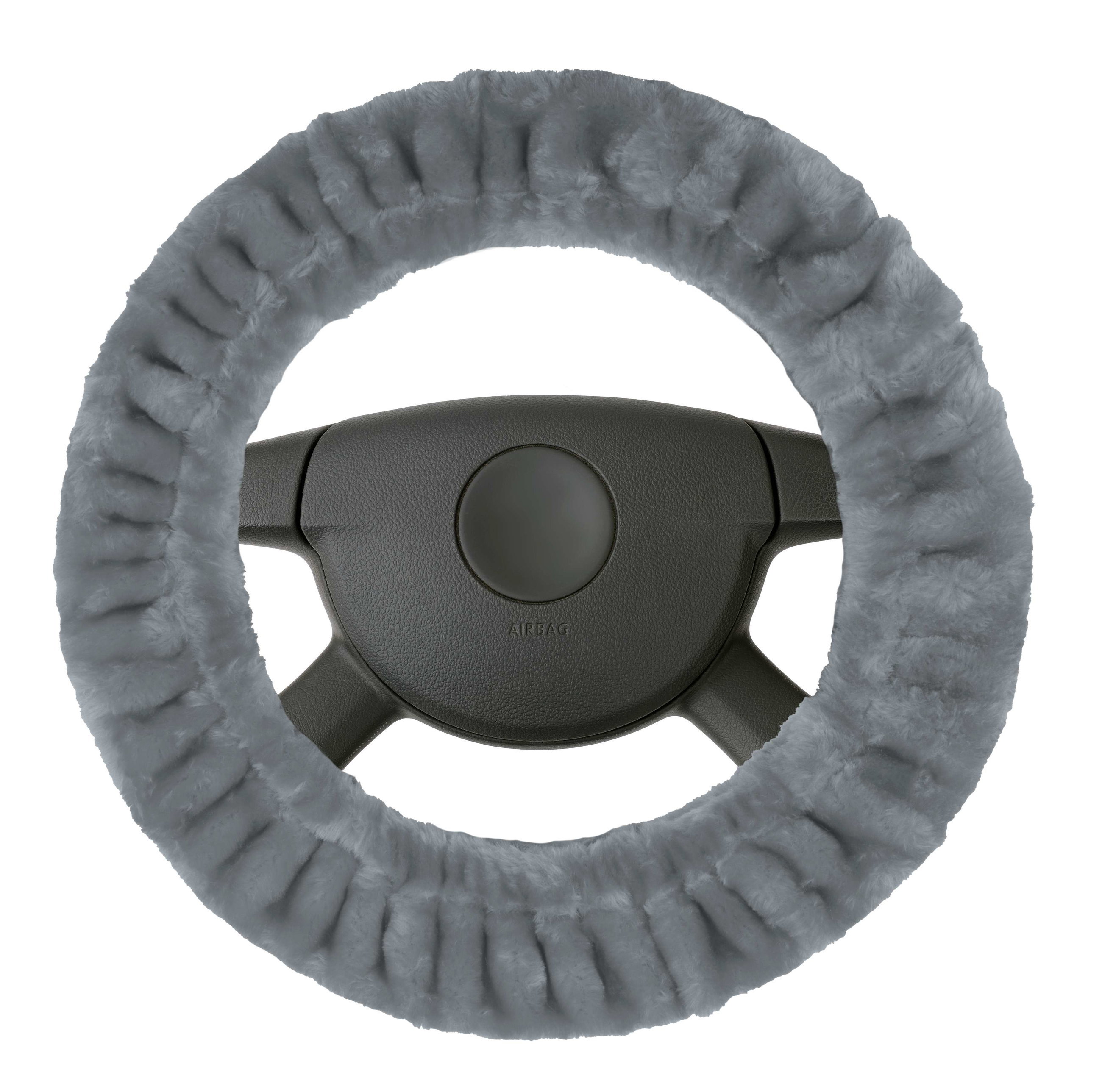 Teddy plush steering wheel cover, fluffy faux fur steering wheel cover, plush steering wheel protector silver