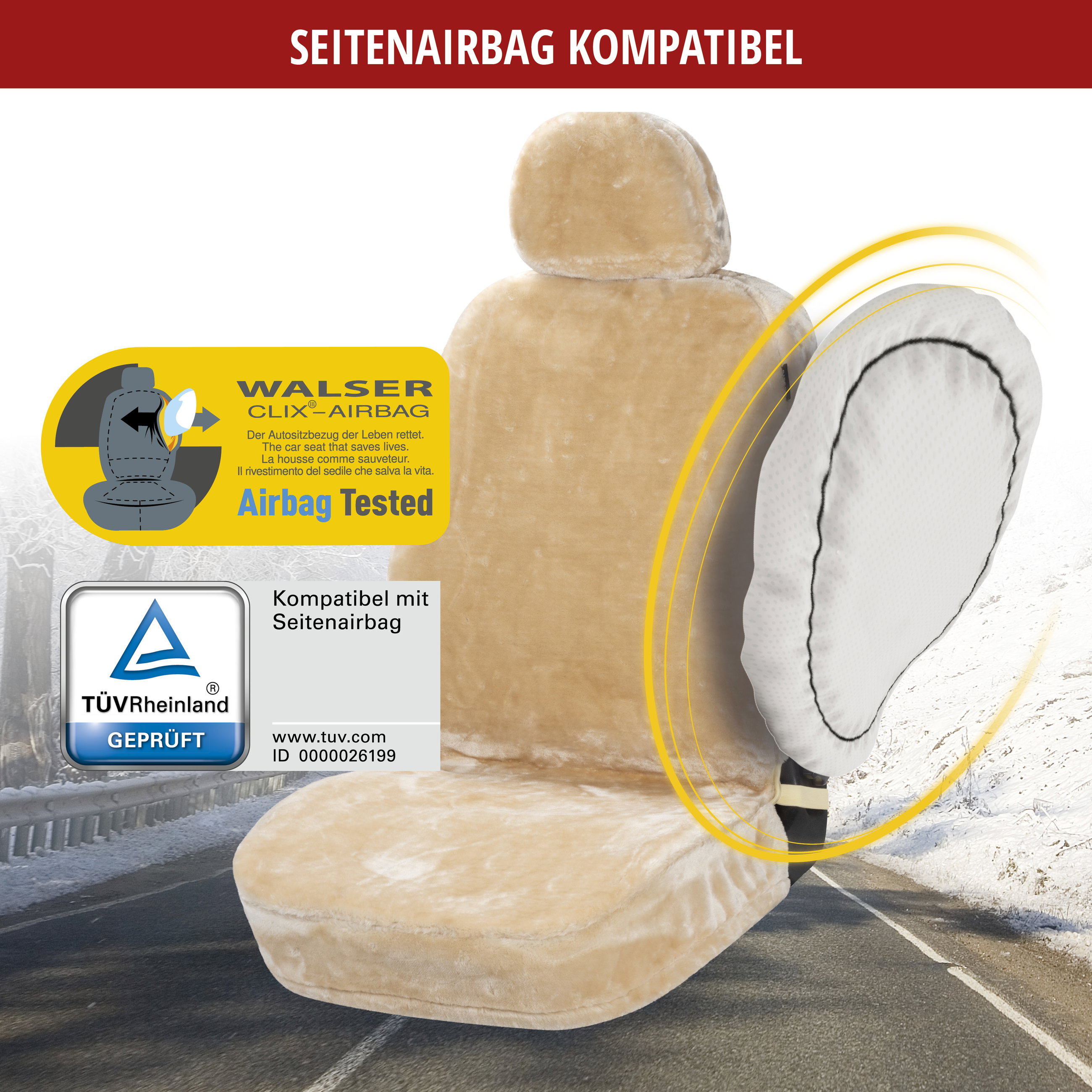 Autositzbezug Teddy aus Kunstfell, PKW-Schonbezug Einzelsitz, Kunstfellbezug beige, 1 Stück