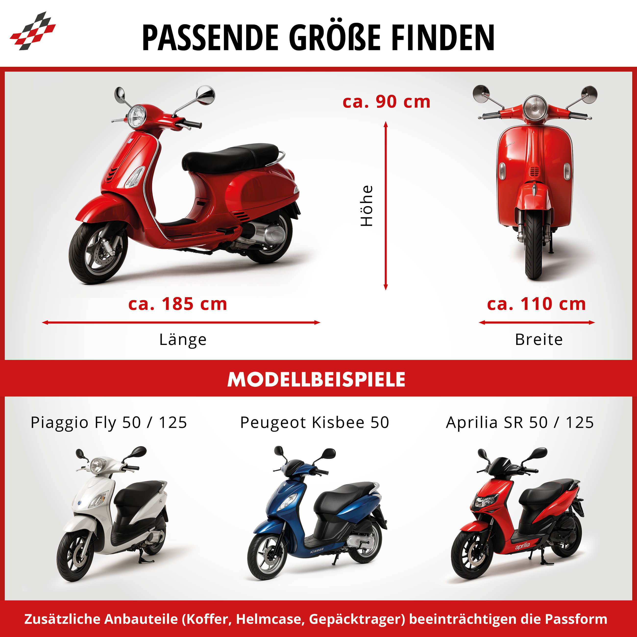 Premium Motorrad Abdeckplane S, Vespa-Abdeckplane aus robustem PVC, Motorrad-Garage wasserdicht - 185x90x110 cm grau