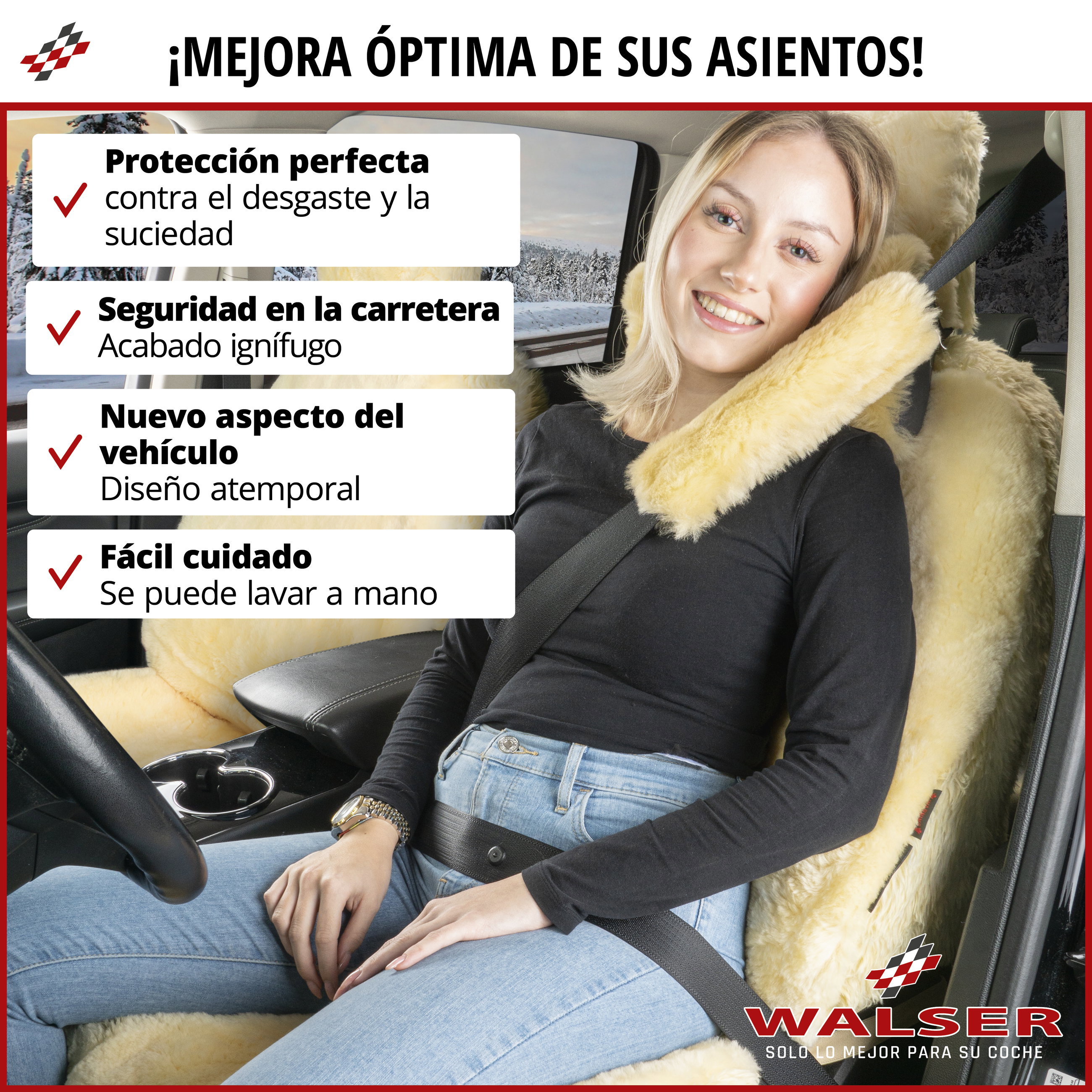 Funda de asiento Maya de piel de cordero, funda protectora de coche asiento individual, piel de corderofunda negro, 1 pieza