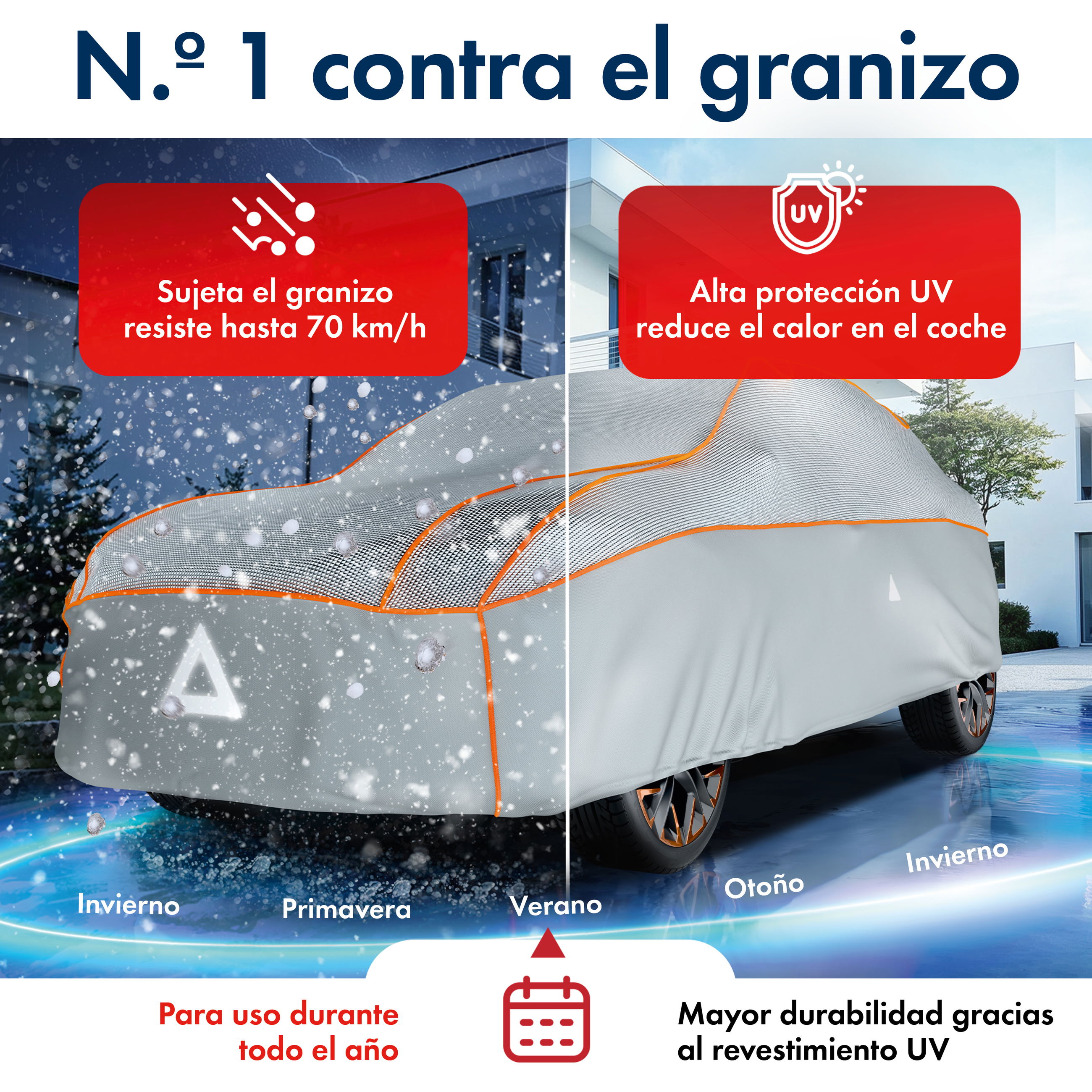 SUV/VAN Funda de proteccion antigranizo Premium EPE Sun Protect, Talla 8, proteccion antigranizo hasta 2,3 cm, plata