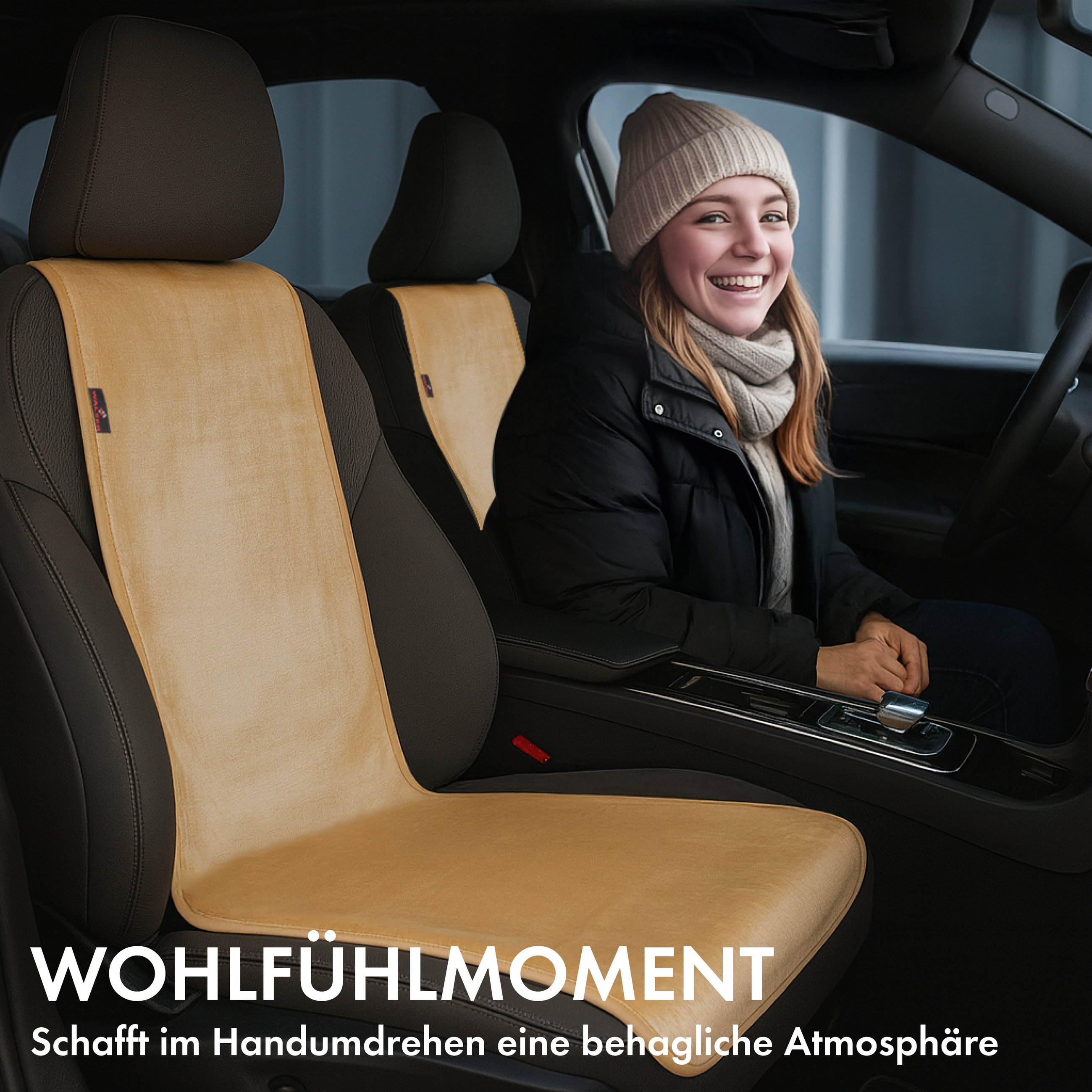 Auto Sitzauflage Teddy, Kunstfell PKW Sitzschoner für Einzelsitz, Kunstfellbezug beige, 1 Stück