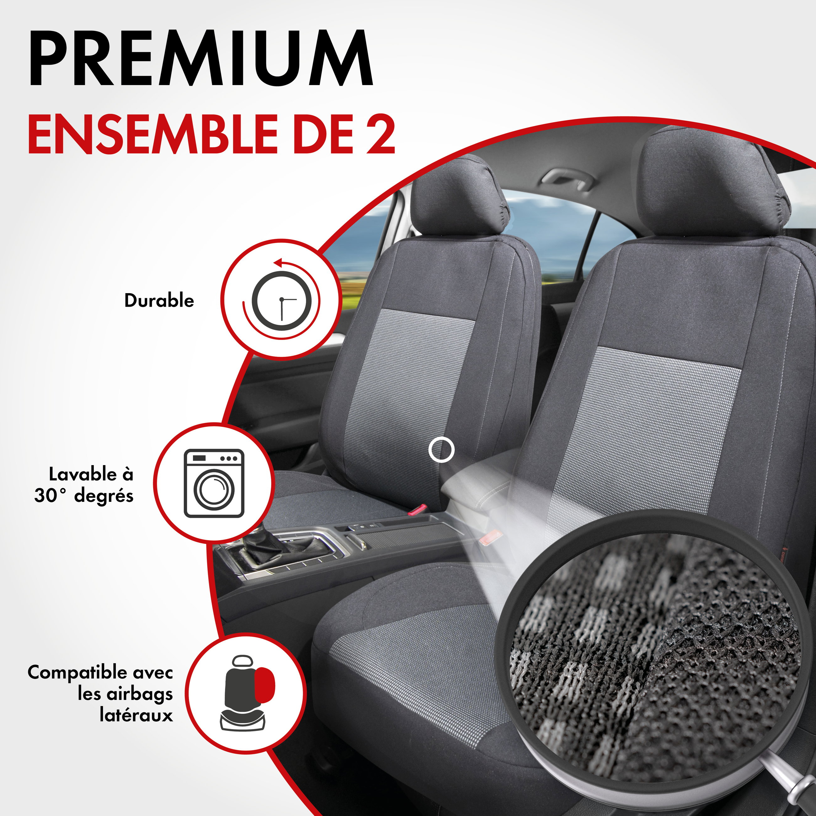 ZIPP IT Premium Housse de sièges Ardwell pour deux sièges avant avec système de fermeture éclair noir/gris