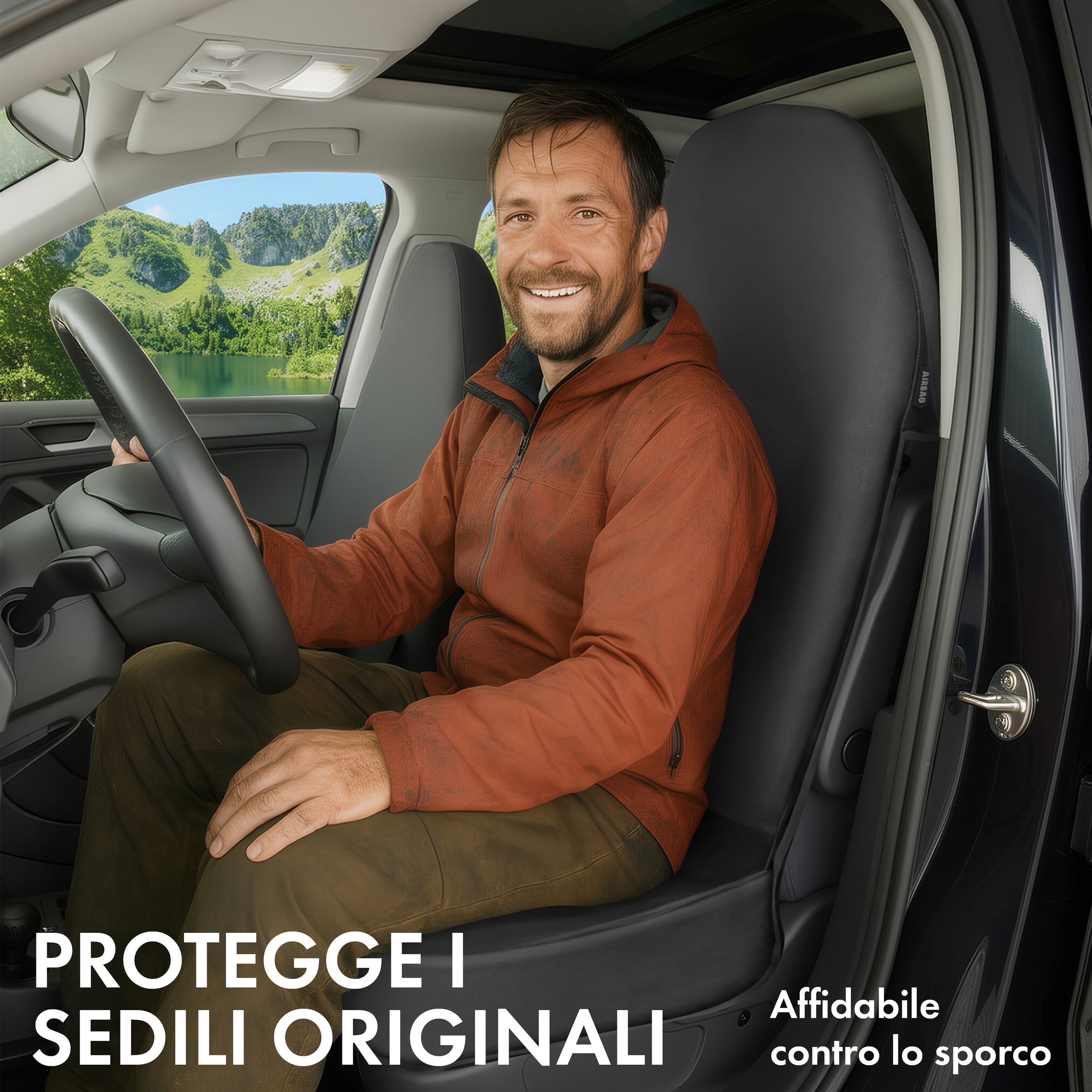 auto Besitzer, Autositz, Fahrer-Sitz, orangenjacke, Vorderansicht