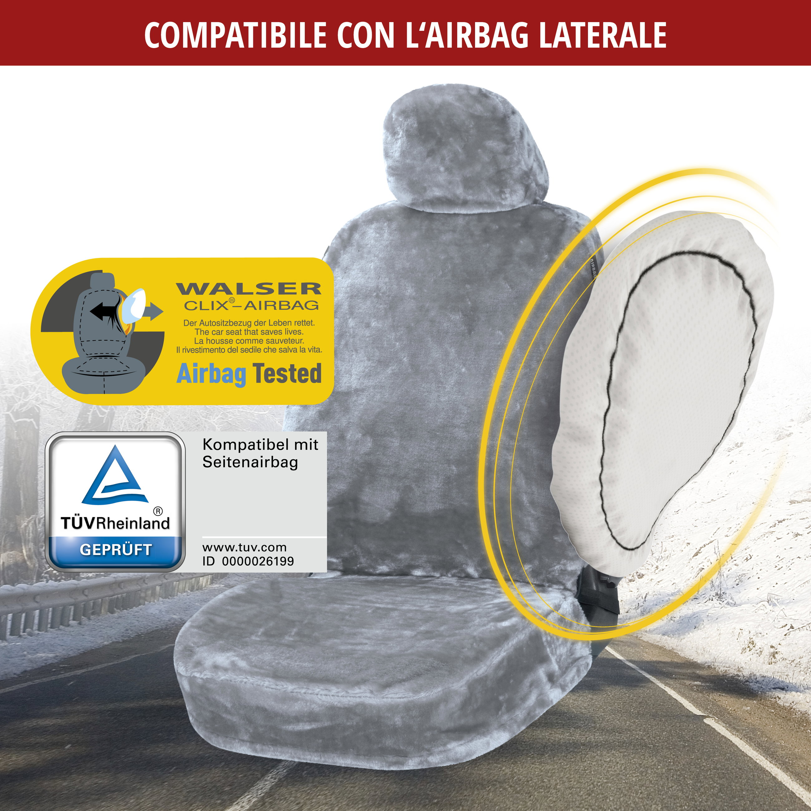 Coprisedile auto Teddy in pelliccia sintetica, protezione per sedile singolo, rivestimento in pelliccia sintetica argento, 1 pezzo