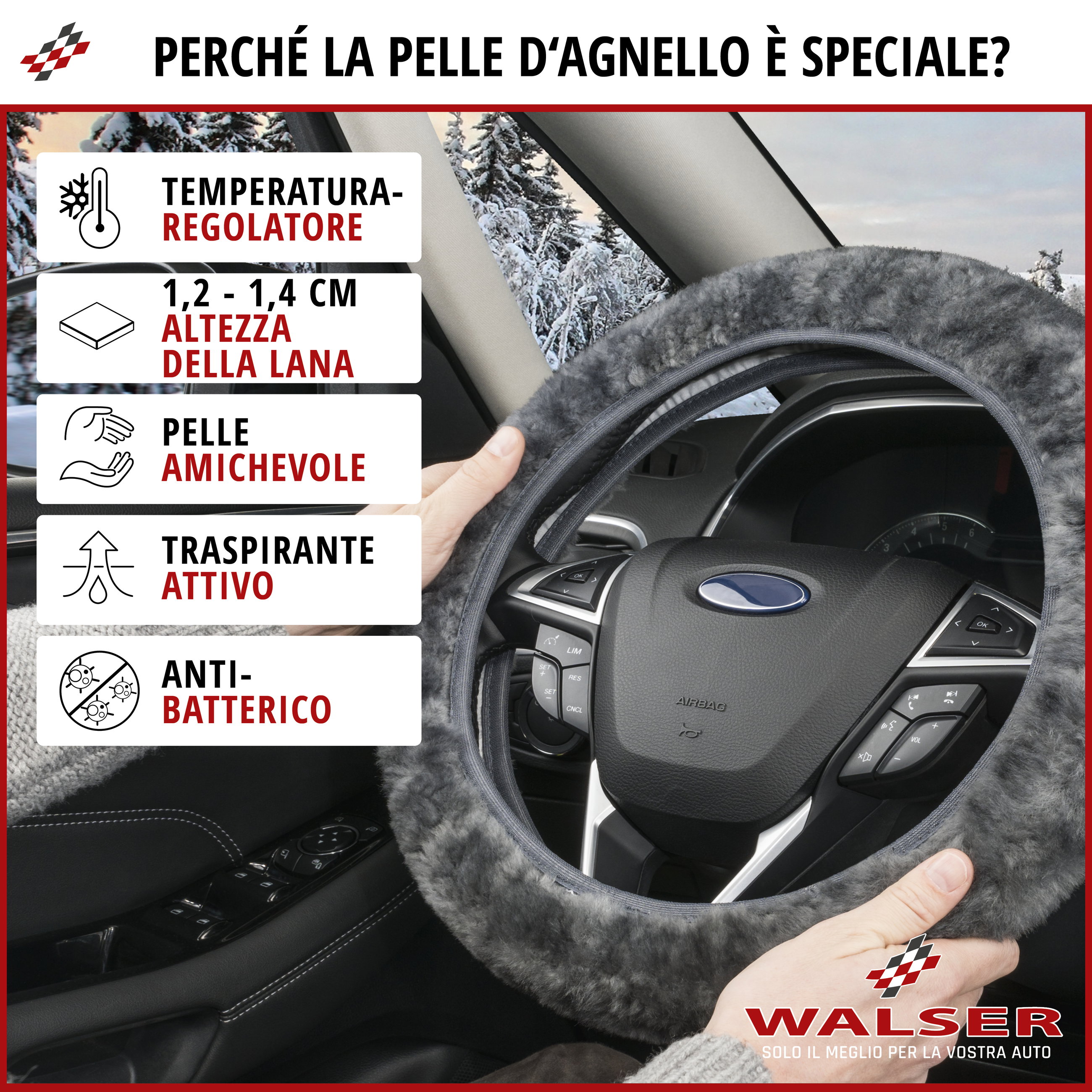 Coprivolante in pelle d'agnello antracite