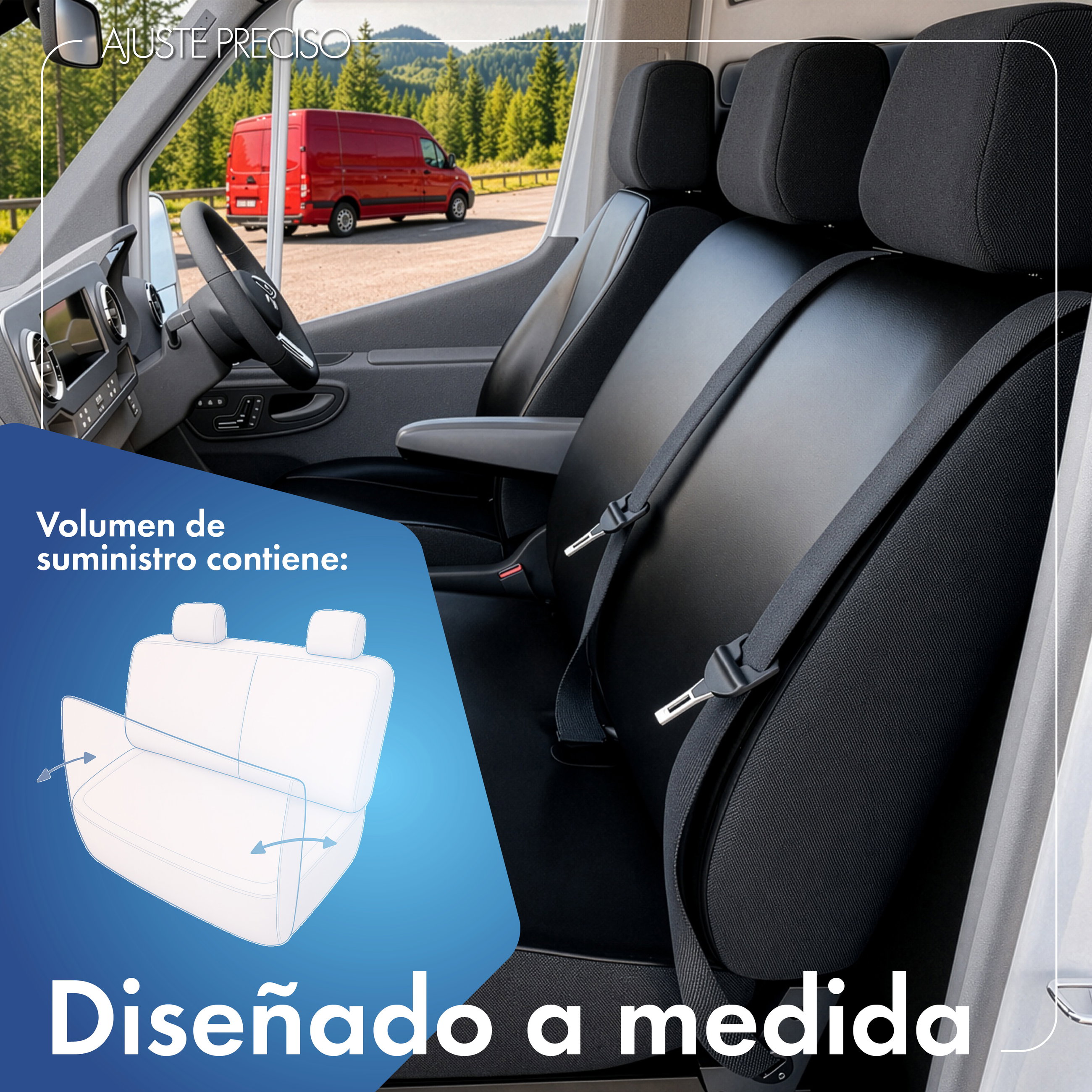 VW T5/Multivan T5 funda de asiento compatible de cuero sintético, ajuste perfecto para banco doble delantero abatible, fundas de asiento robustas para furgoneta/van antracita