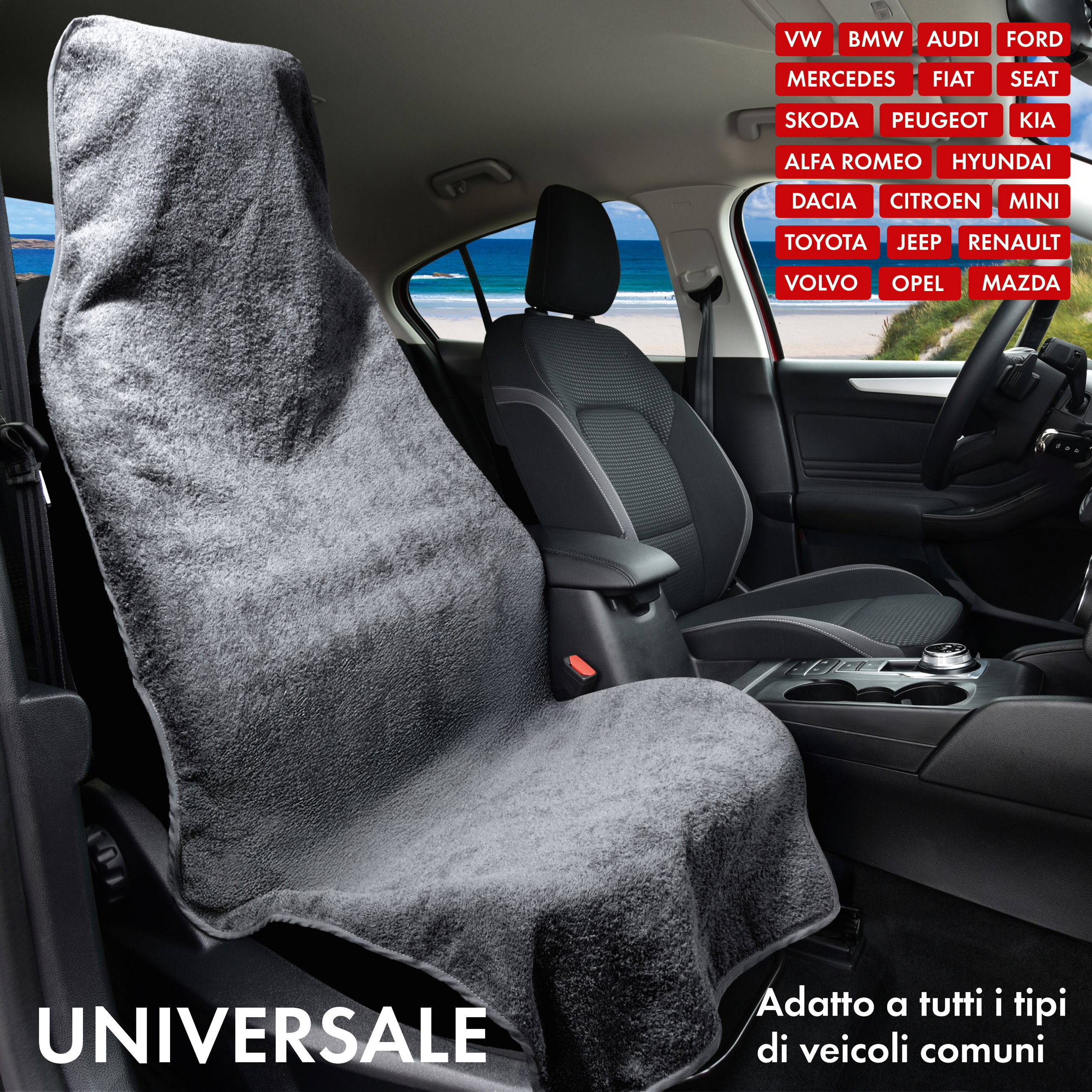 Coprisedile auto in spugna, protezione sedile lavabile grigio, 1 pezzo