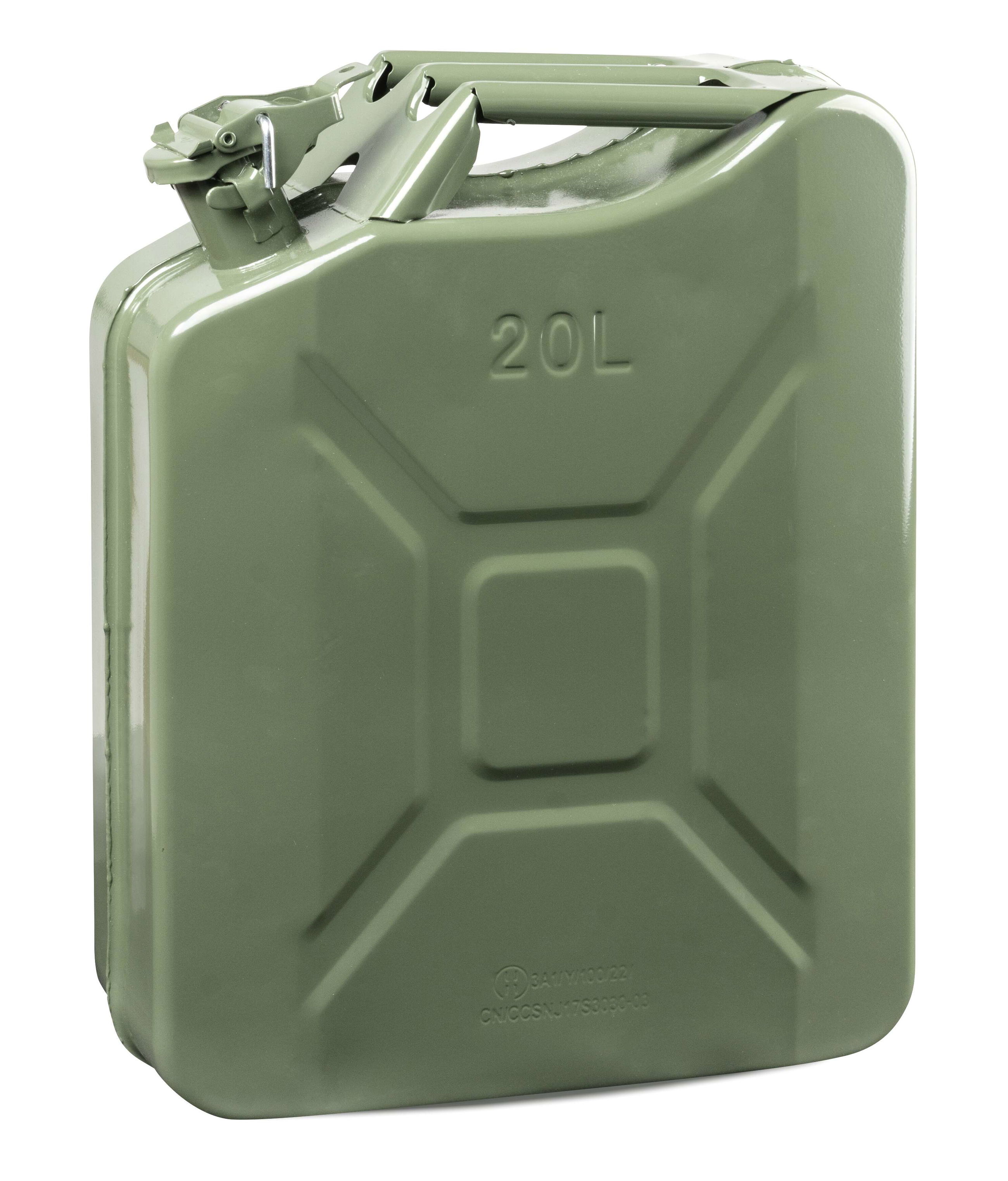 Petrol canister metal 20 litres, fuel canister, UN-certified diesel canister with safety cap 3A1 olive green, 46x37x16 cm