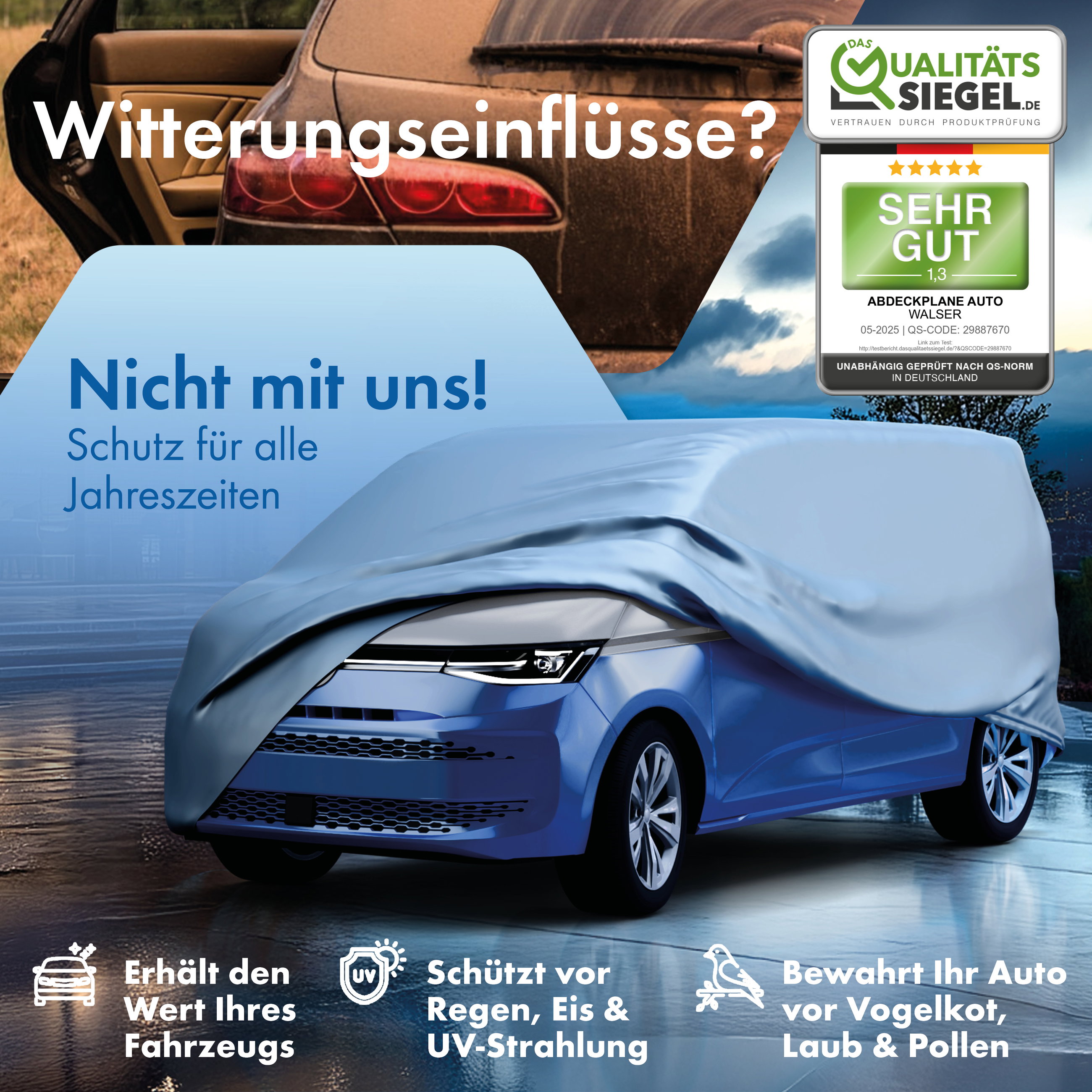 Abdeckplane Auto All Weather, Transporter Abdeckung silber, Autoplane Größe 12 Bus