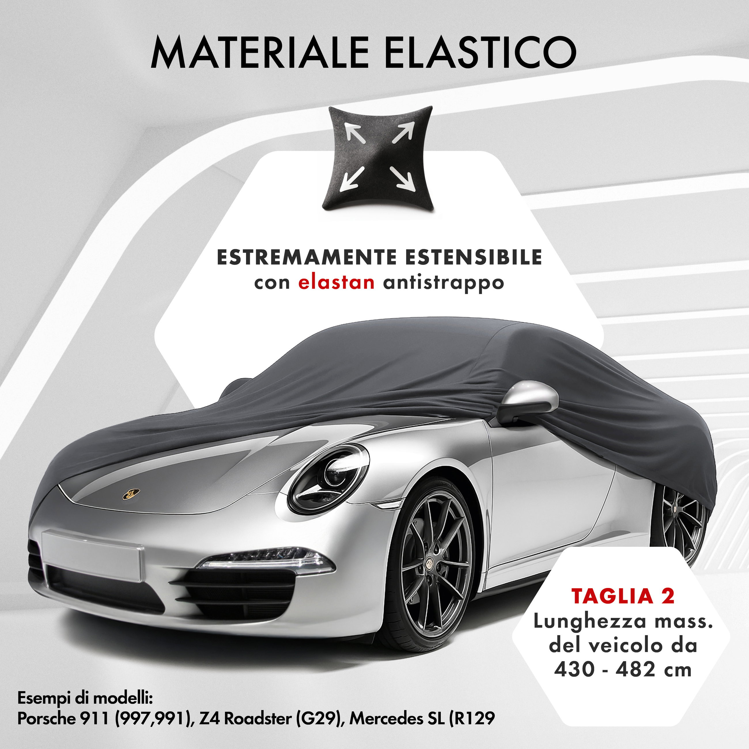 Premium Telo Copriauto da interno Indoor Stretch Plus, Copertura protettiva per uso interno Misura 2 Auto antracite