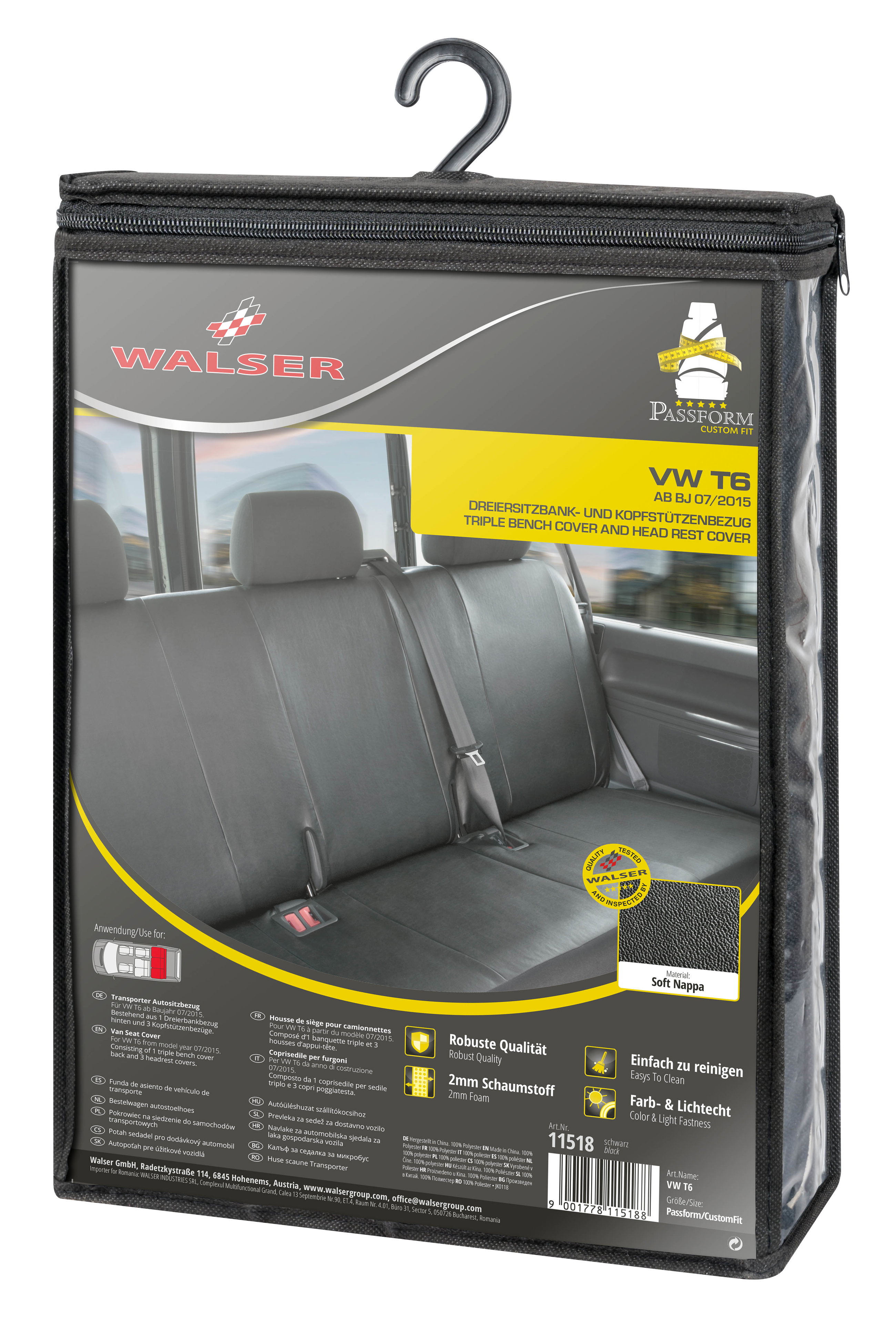 Autostoelhoes Transporter Fit Kunstleer antraciet geschikt voor VW T6, 3er Bank