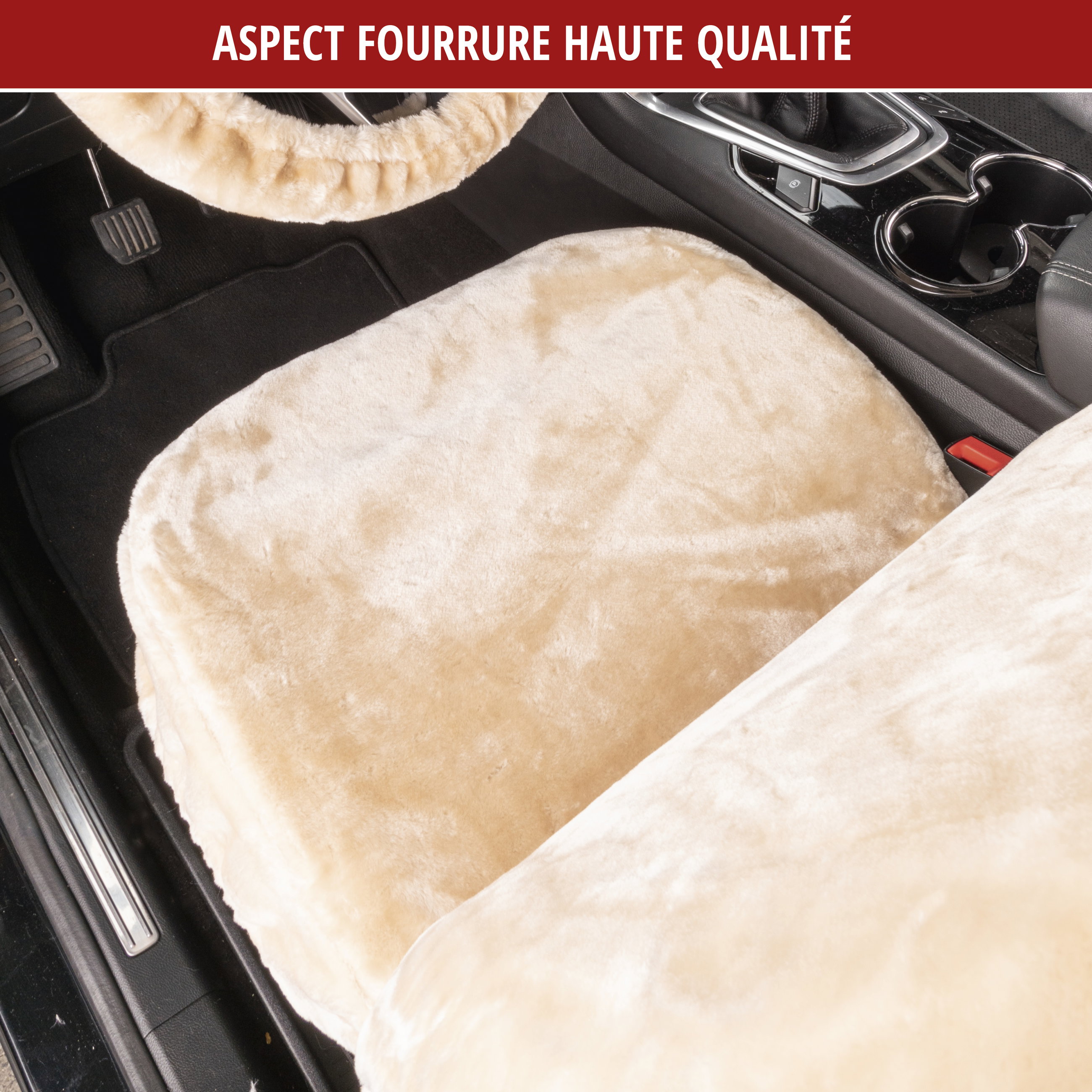 Housse de siège auto Teddy en fausse fourrure, protection de siège individuel, revêtement en fausse fourrure beige, 1 pièce