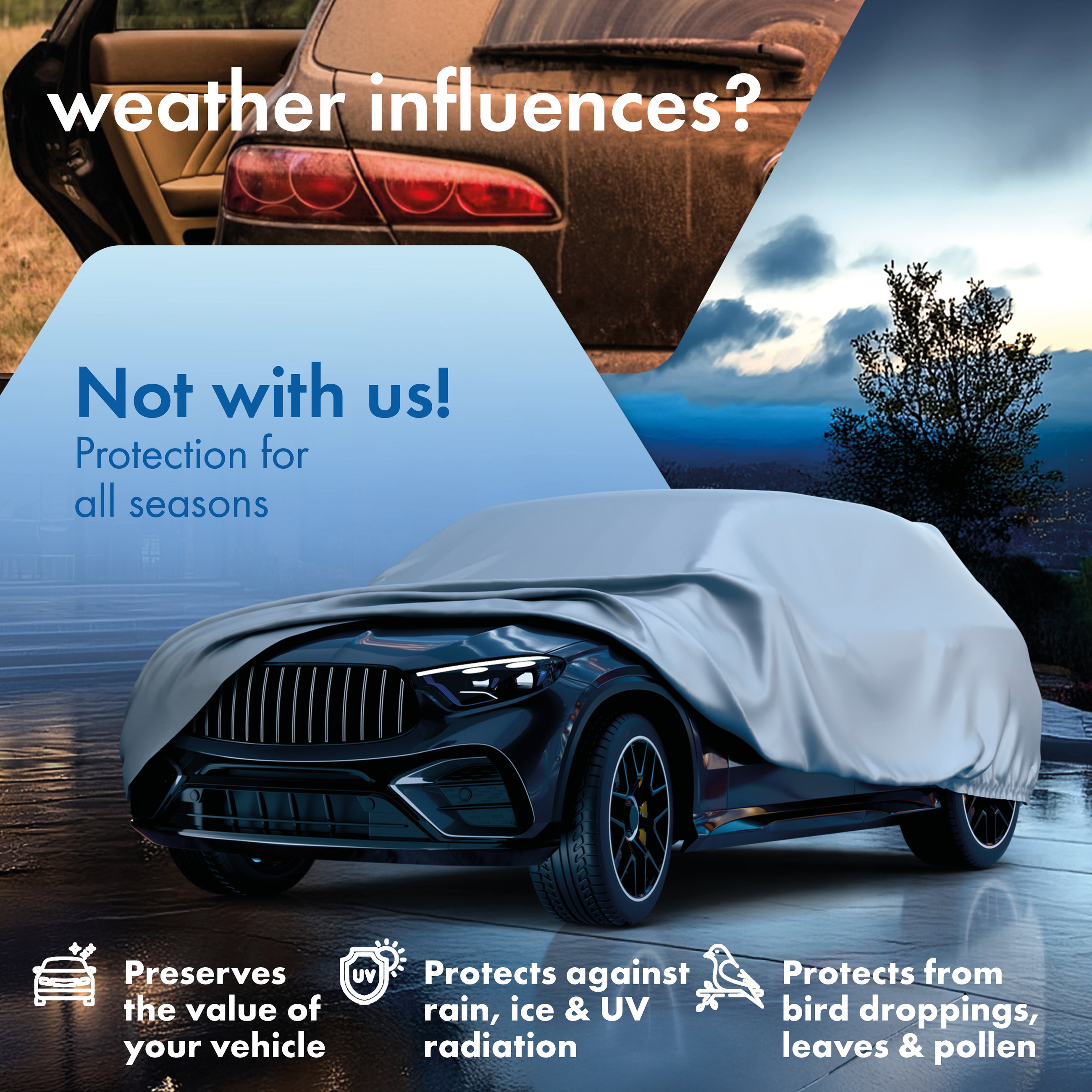 Car cover All Weather, car cover full garage size 7 SUV/VAN silver