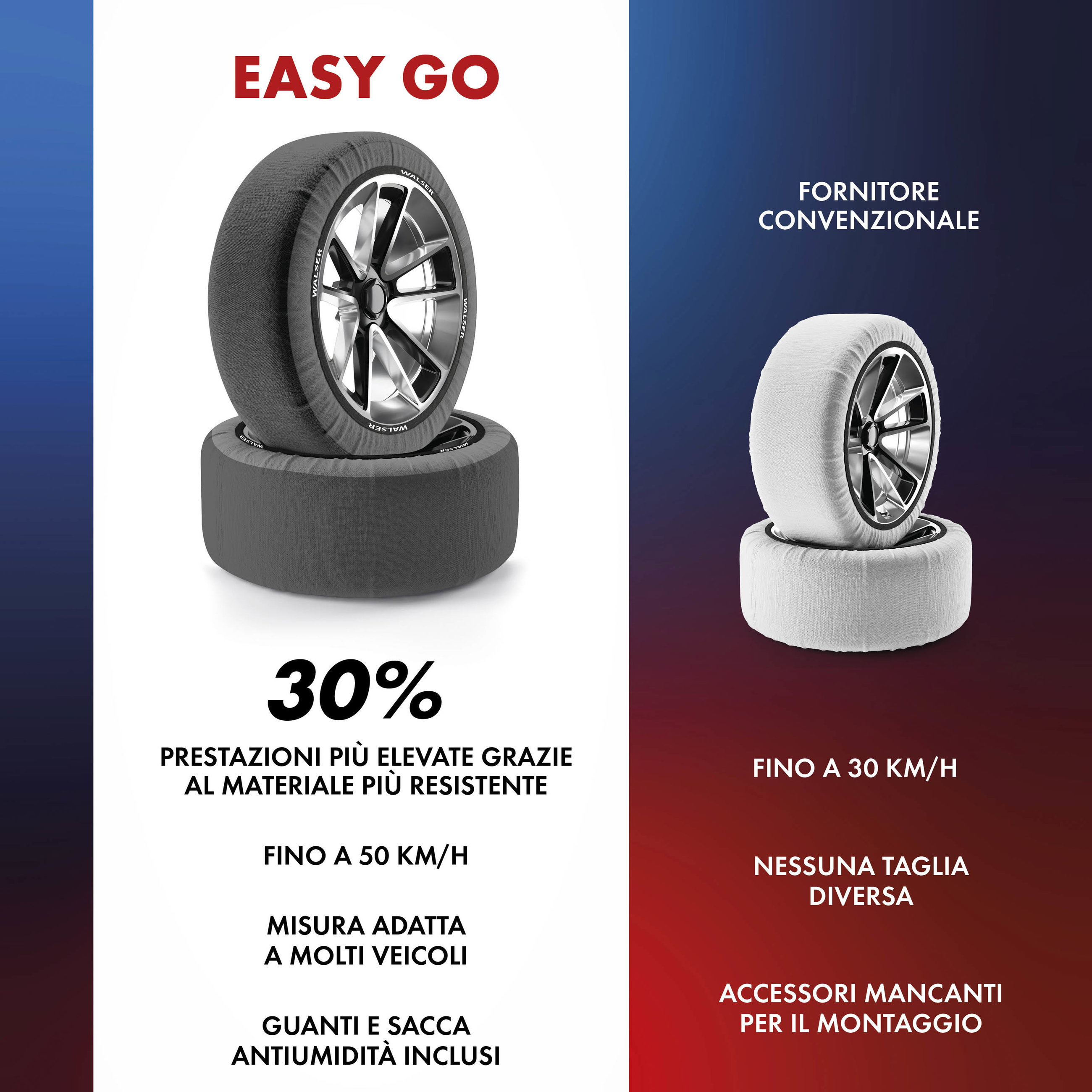 Catene da neve Premium Easygo L, catene da neve in tessuto omologato secondo lo standard UE 16662-1, calze da neve Set di 2 grigio/nero