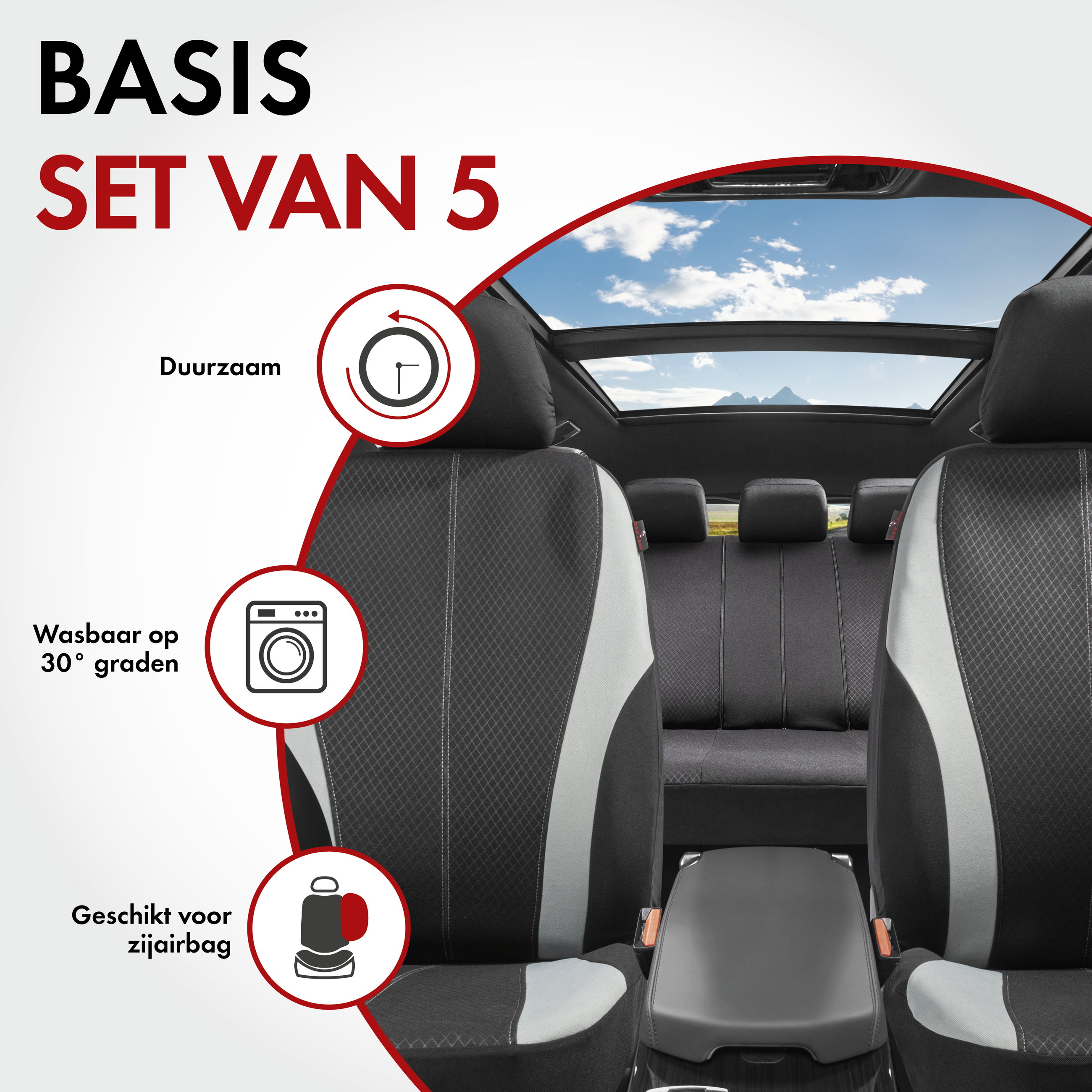 Autostoelbekleding Dundee met Zipper ZIPP-IT, Autostoelhoes set, 2 stoelbeschermer voor voorstoel, 1 stoelbeschermer voor achterbank zwart/grijs