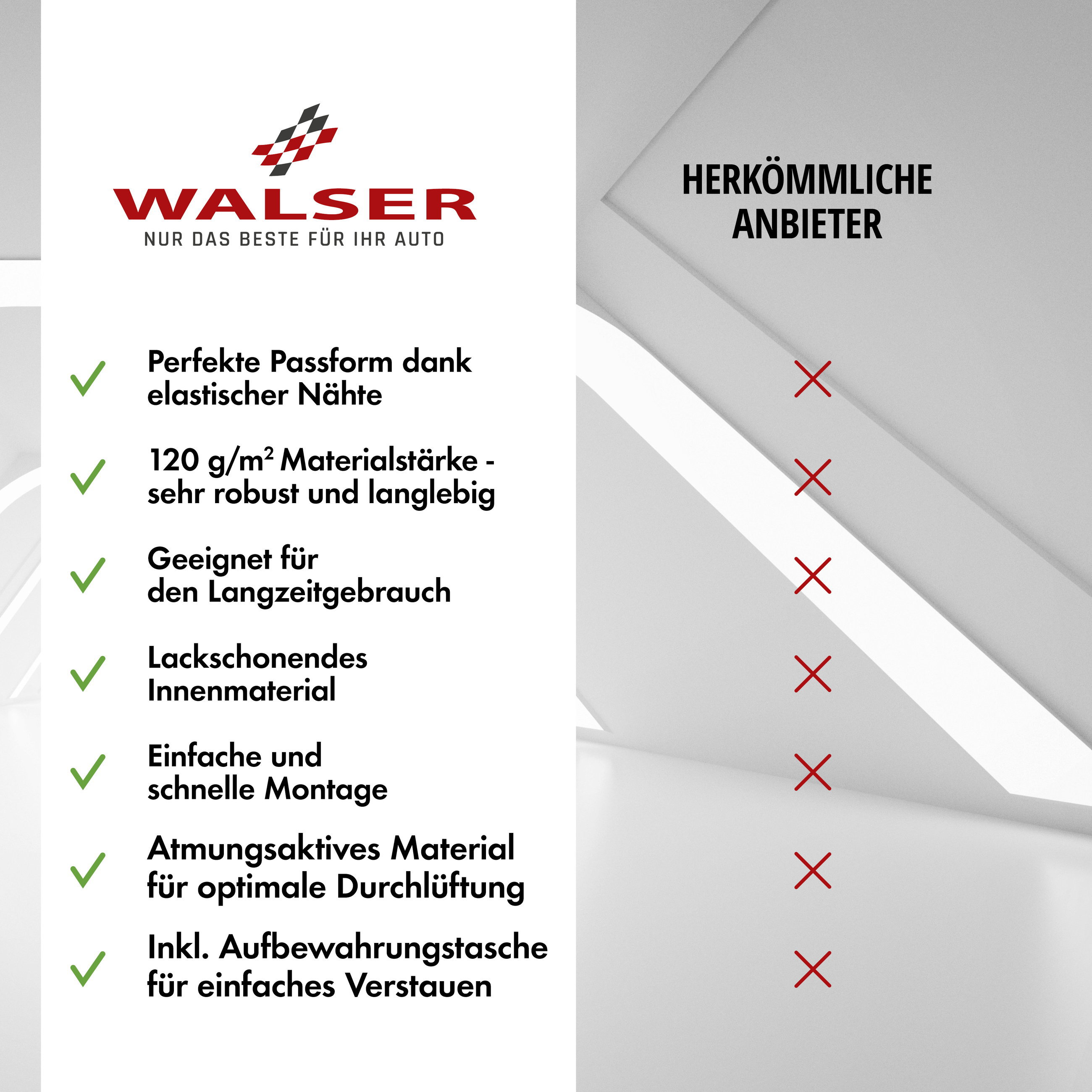 WALser, Prominentes Logo, Häkchen, Werbeflyer, Innenmaterial