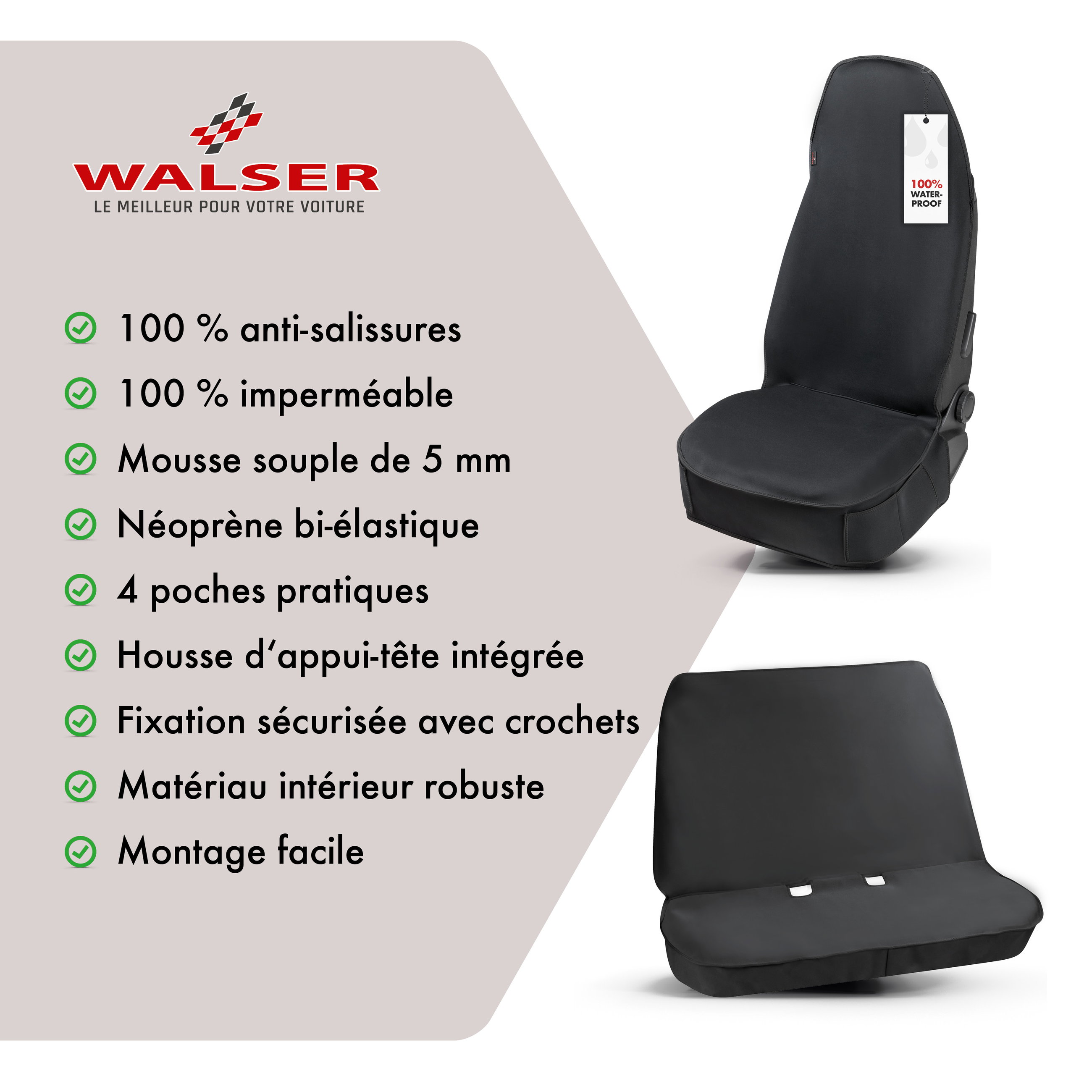 Housse de siège néoprène pour voiture, protection de siège arrière étanche, housse de protection universelle et robuste pour voiture/camion, 1 pièce