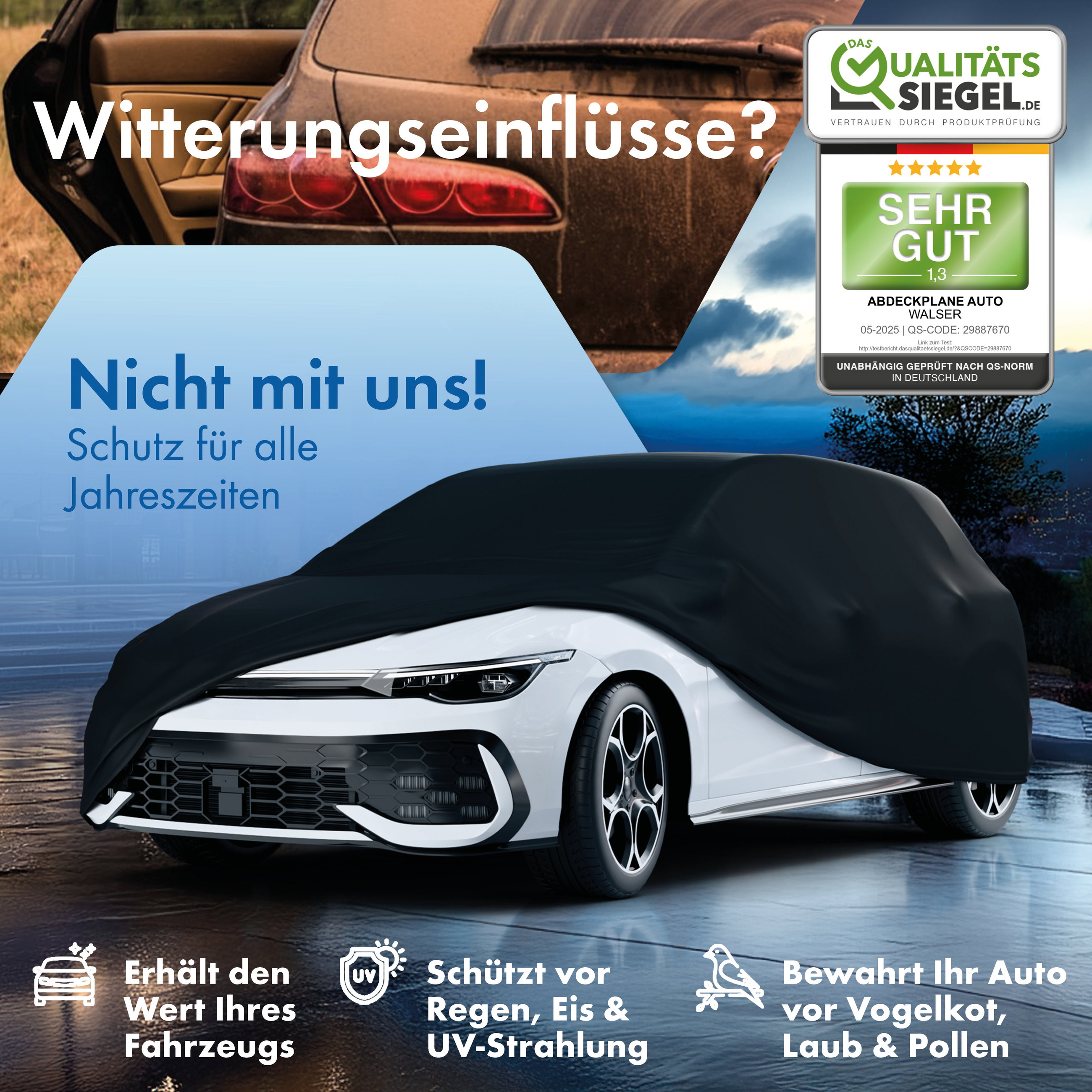 Abdeckplane Auto All Weather, Autoplane Vollgarage Größe 1 PKW, Autoabdeckung schwarz
