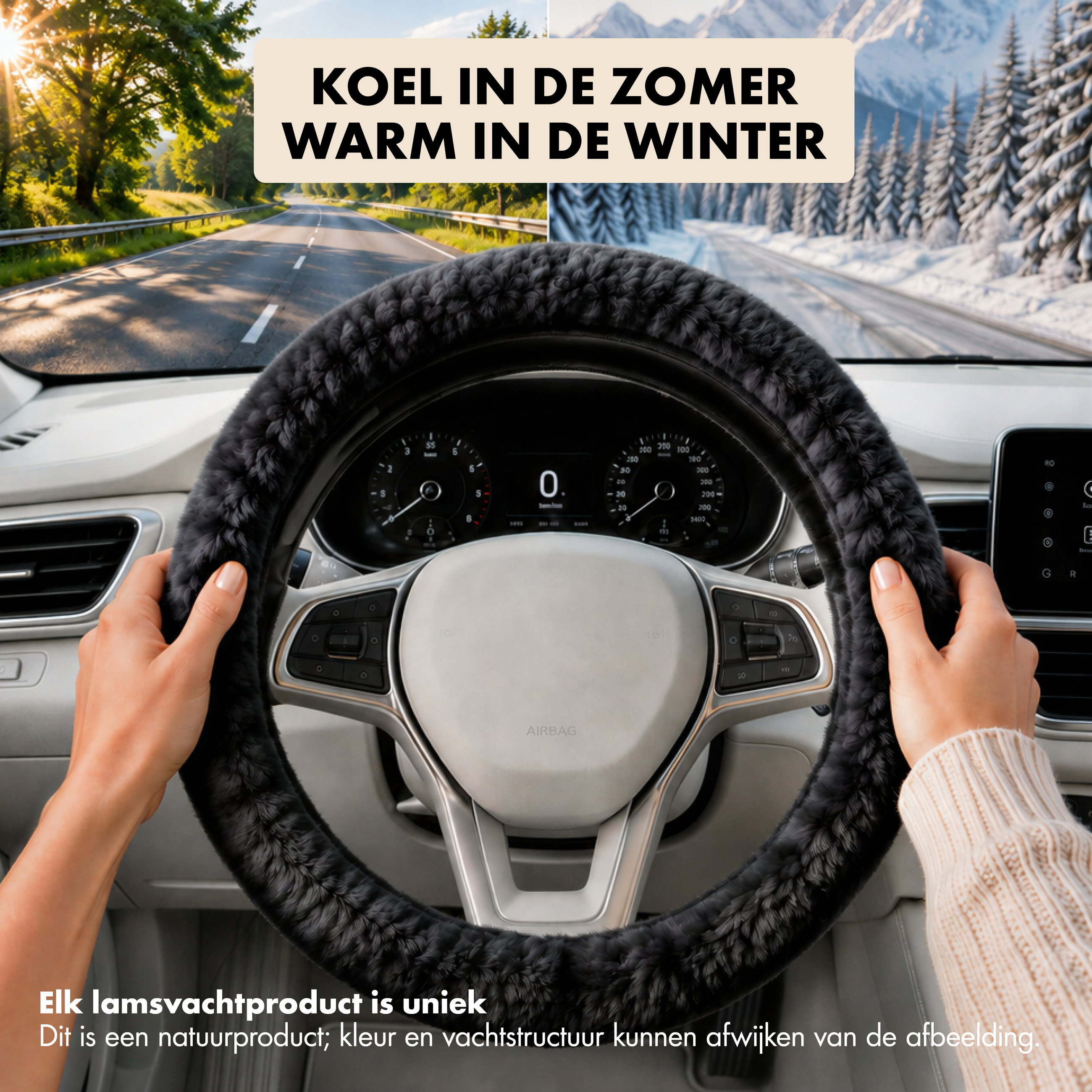 Lamsvel Stuurwielhoes Auto,universele stuurwielbeschermer grijs