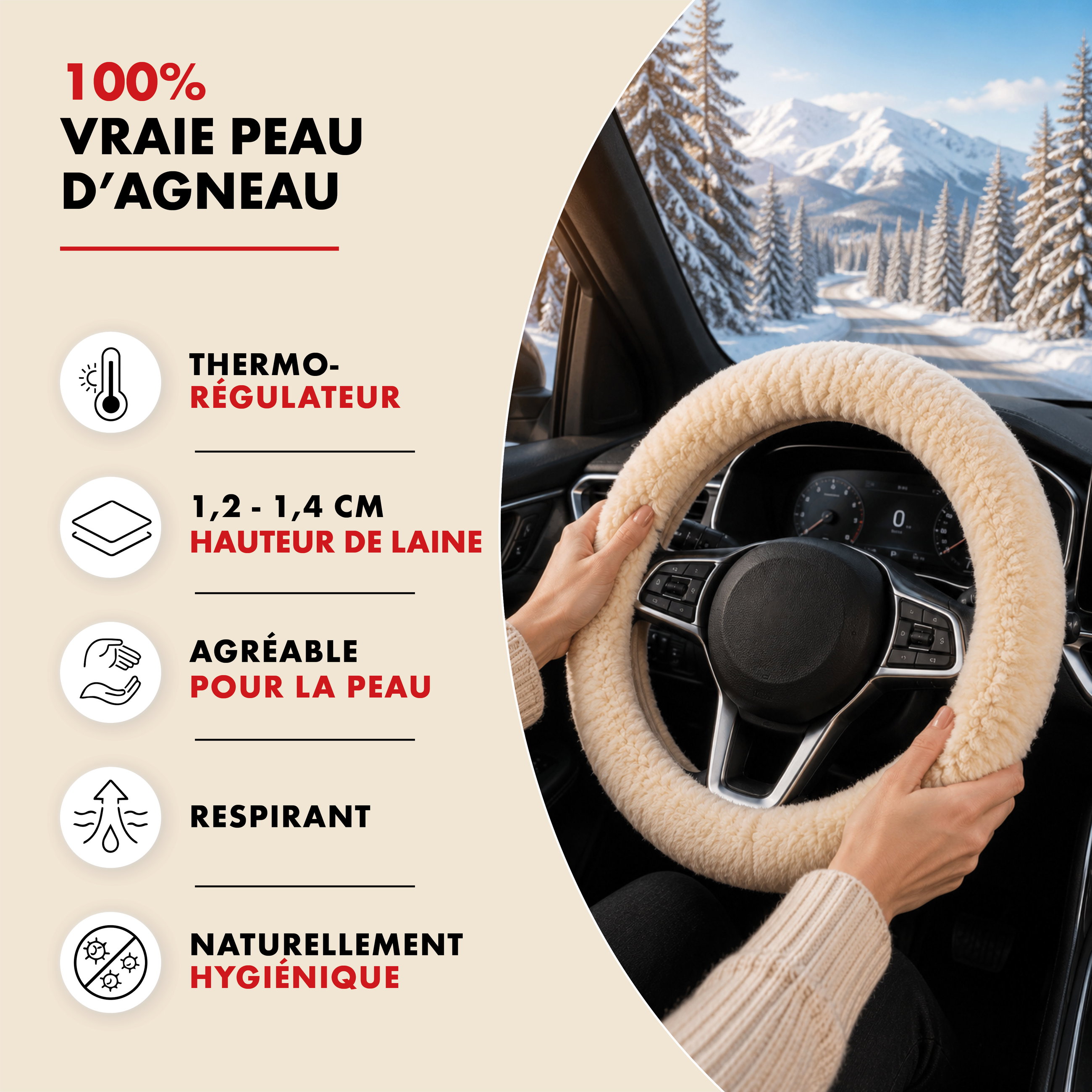 Houssse de volant en peau d'agneau - Houssse de volant en noir