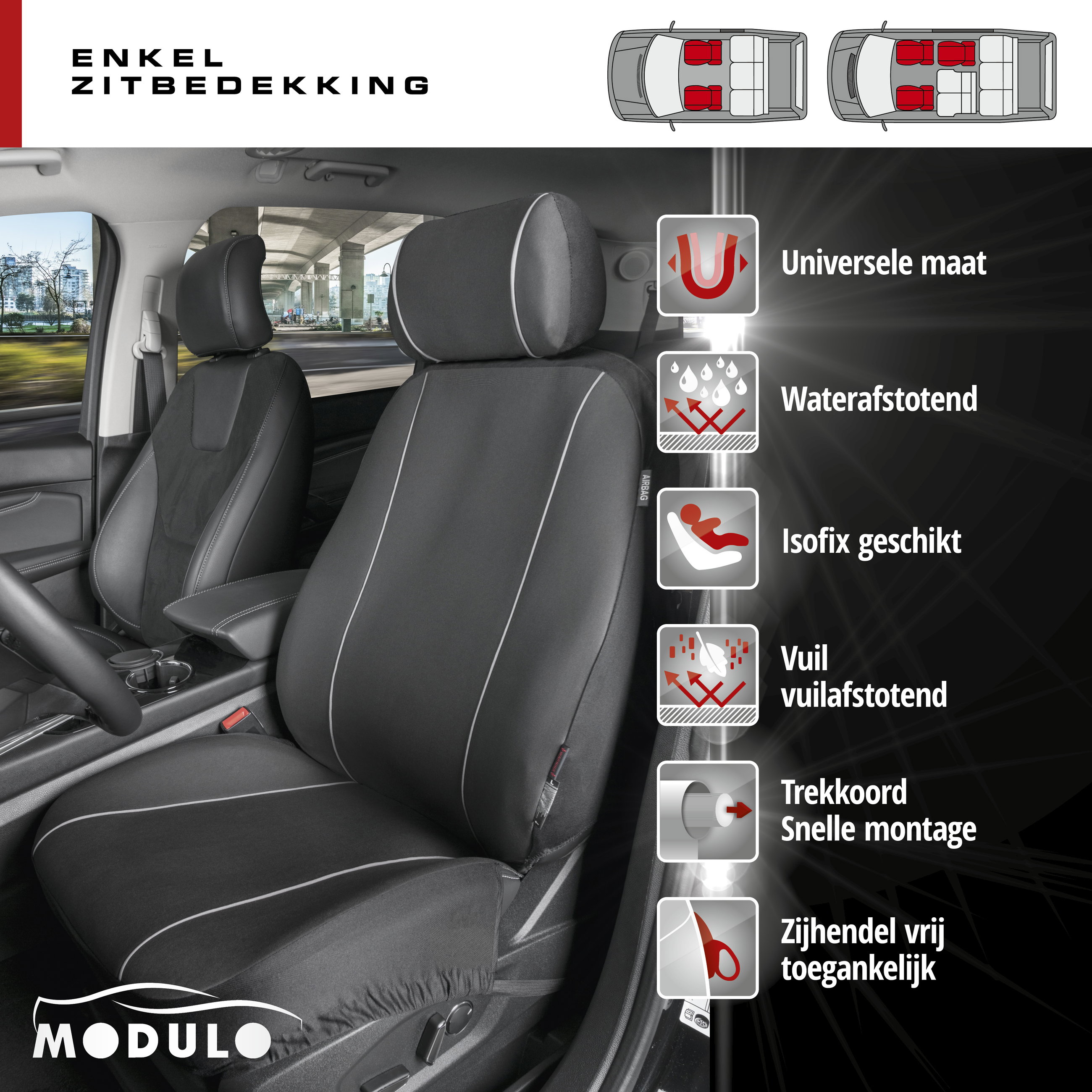 Auto stoelbeschermer Modulo enkel stoelbekleding voor Vordersitz zwart universeel passende stoelbeschermer , 1 stuk