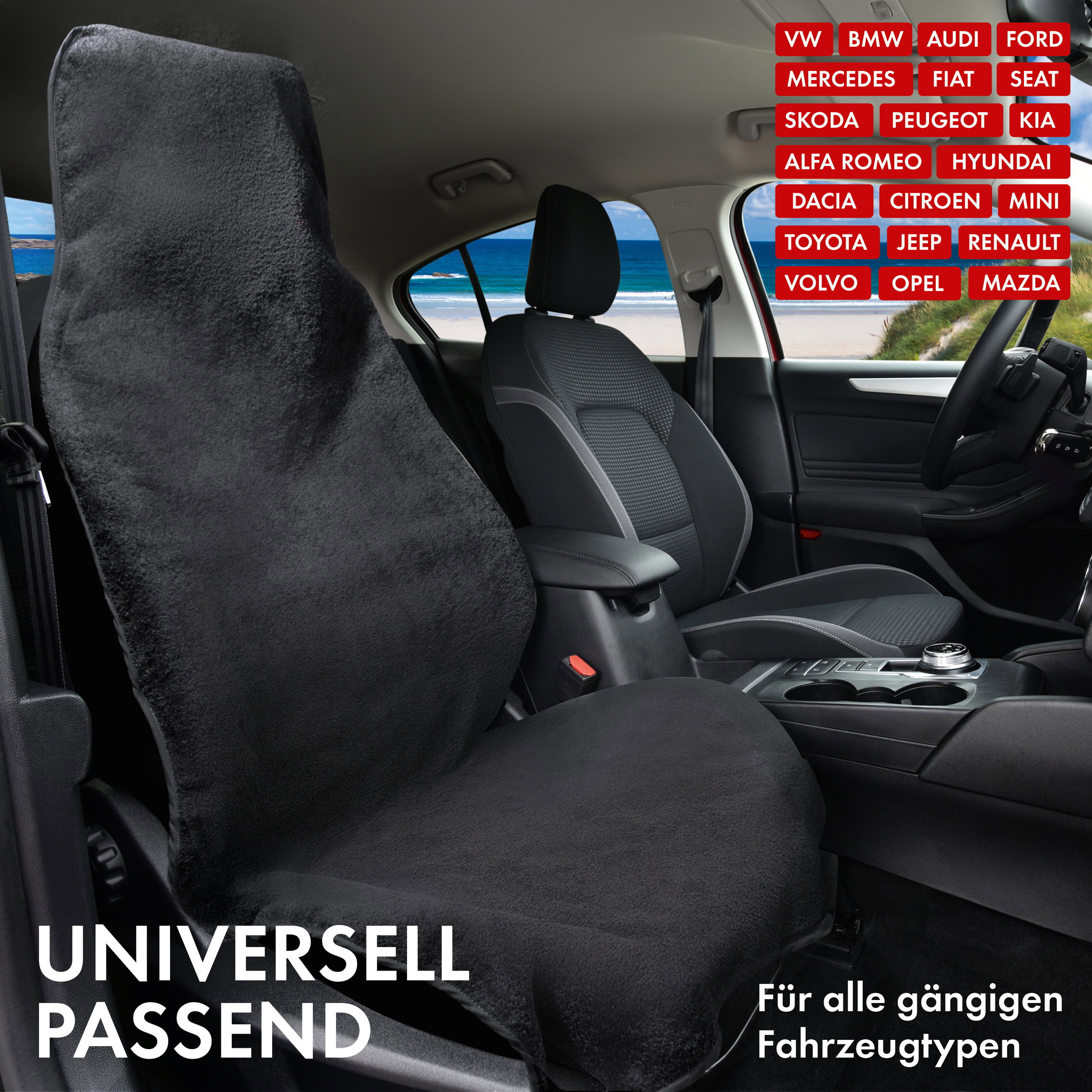 Auto Sitzauflage aus Frottee, PKW Sitzaufleger waschbar schwarz, 1 Stück