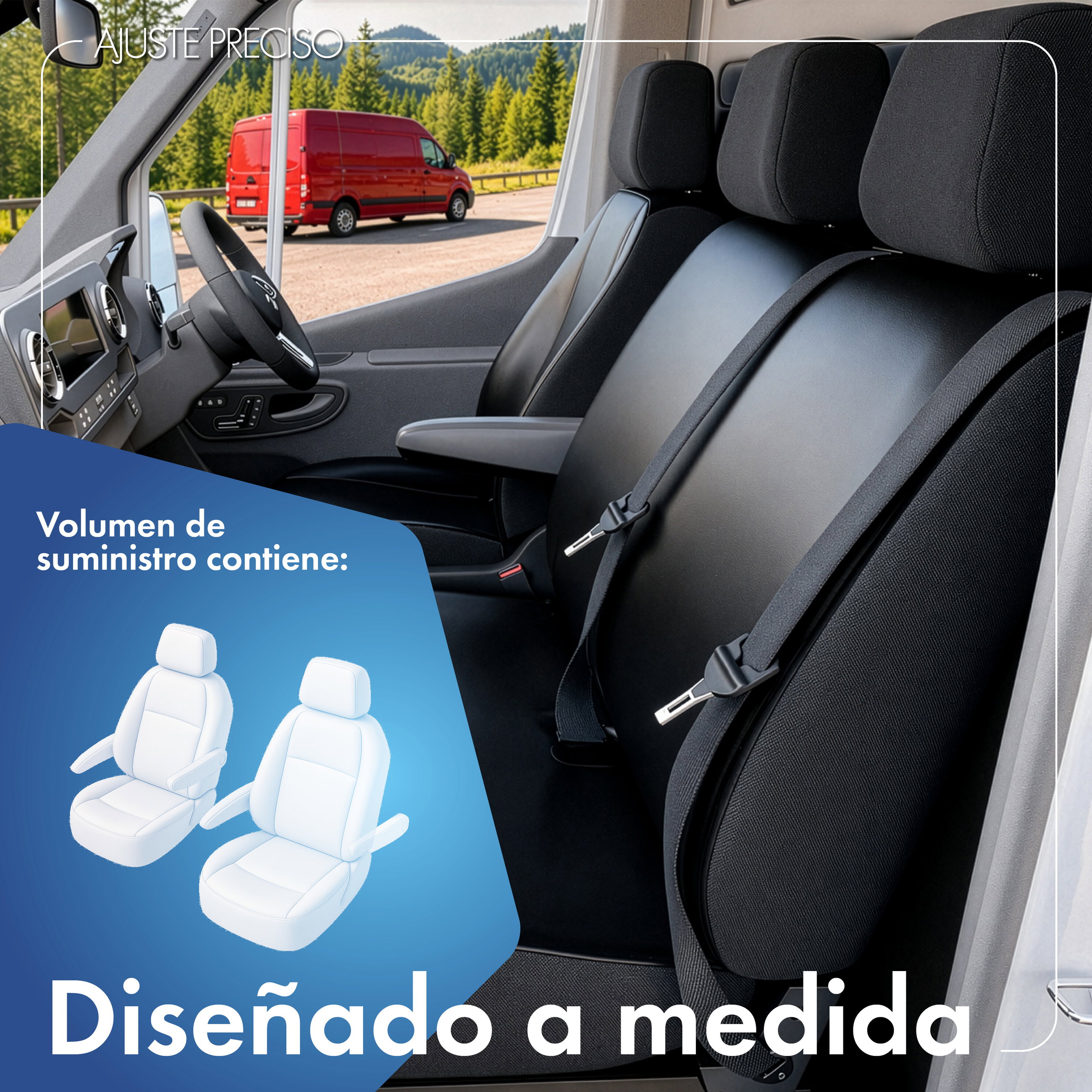Mercedes-Benz Viano/Vito (W639) funda de asiento compatible de cuero sintético, ajuste perfecto para 2 asientos individuales delanteros (hueco reposabrazos derecho y izquierdo)