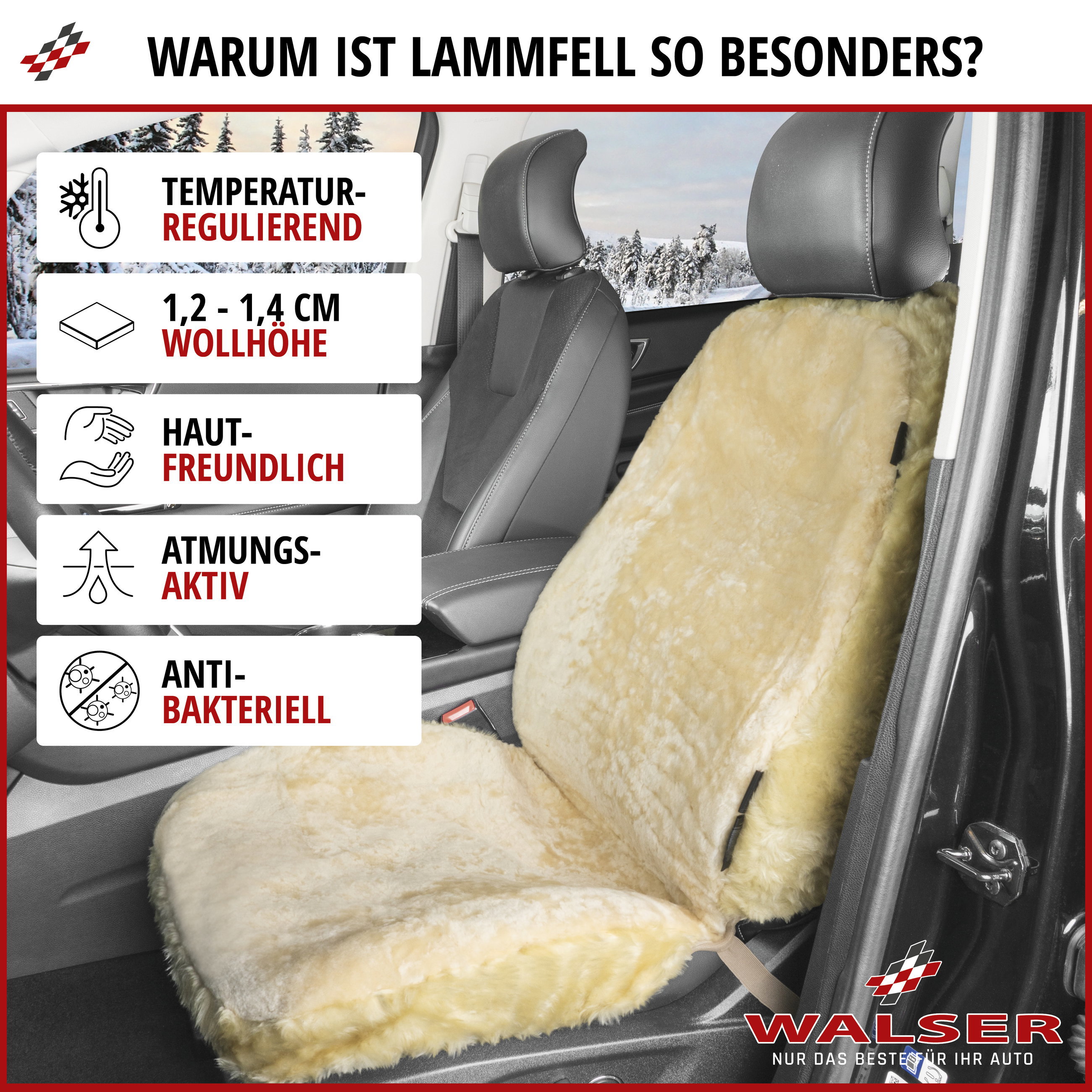 Autositzbezug Nineve aus Lammfell, PKW-Schonbezug Einzelsitz, ZIPP-IT Lammfellbezug mit Reißverschluss beige, 1 Stück