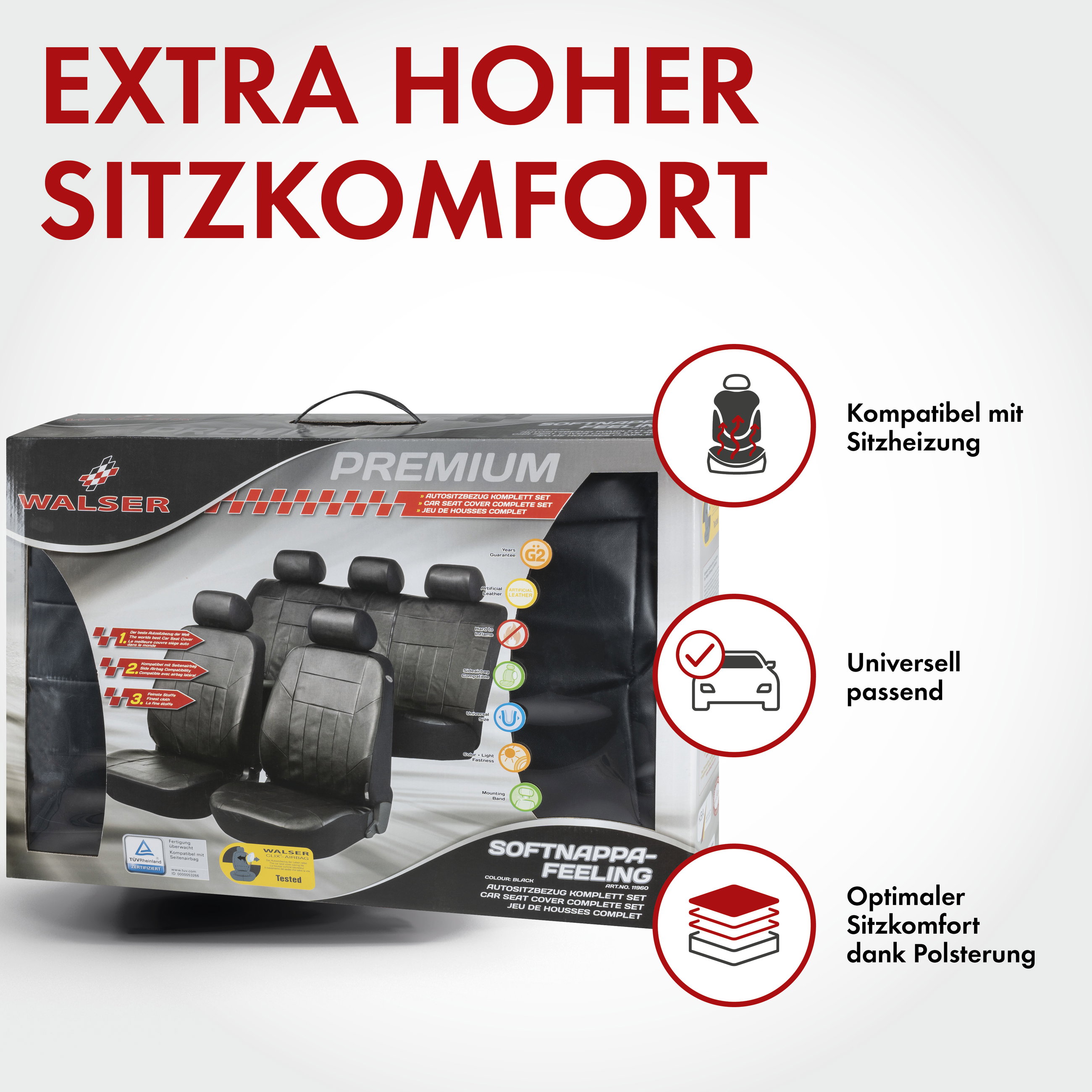 Autositzbezug Soft Nappa, PKW-Schonbezüge aus Kunstleder Komplettset schwarz