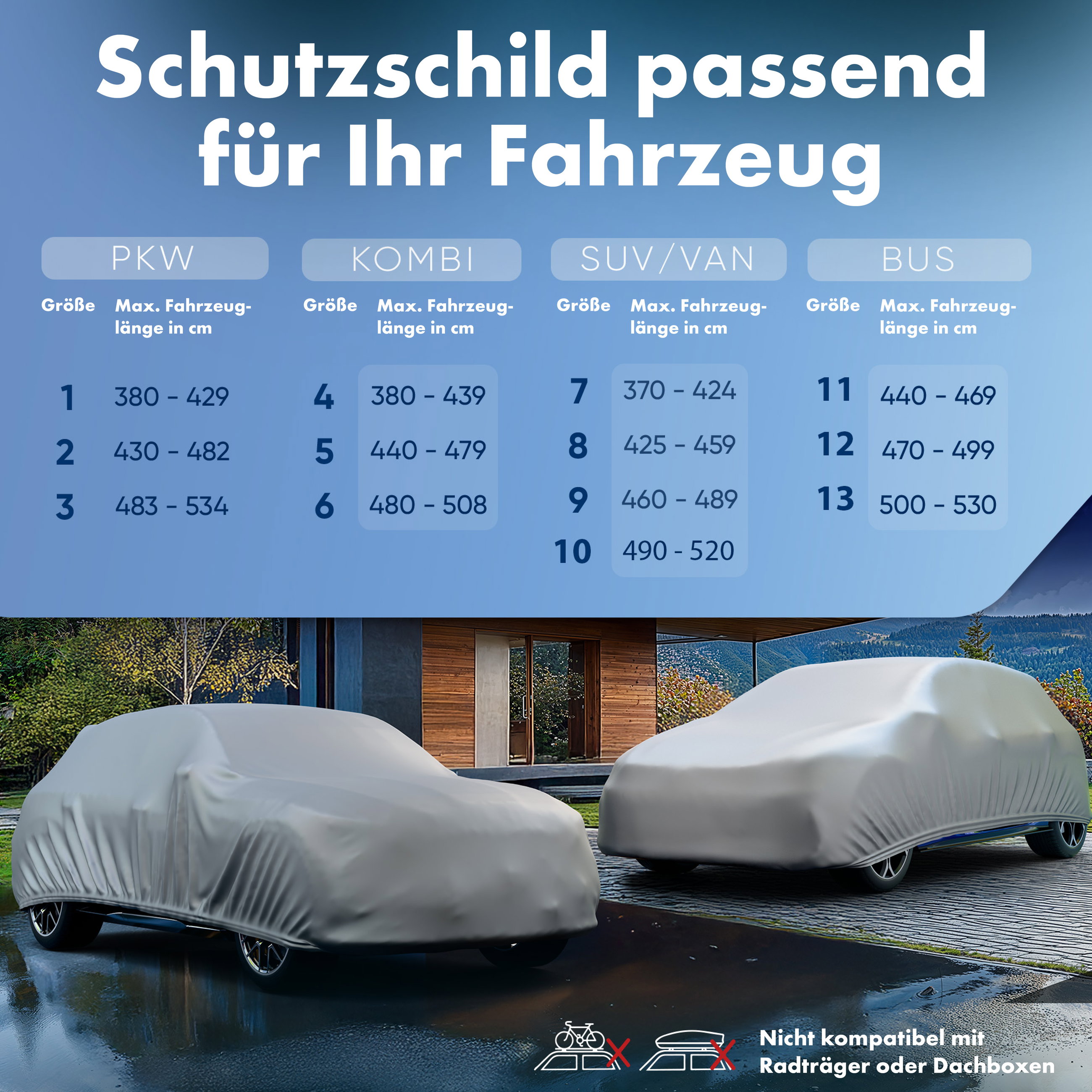 Abdeckplane Auto, Autoplane Vollgarage Größe M, Autoabdeckung silber