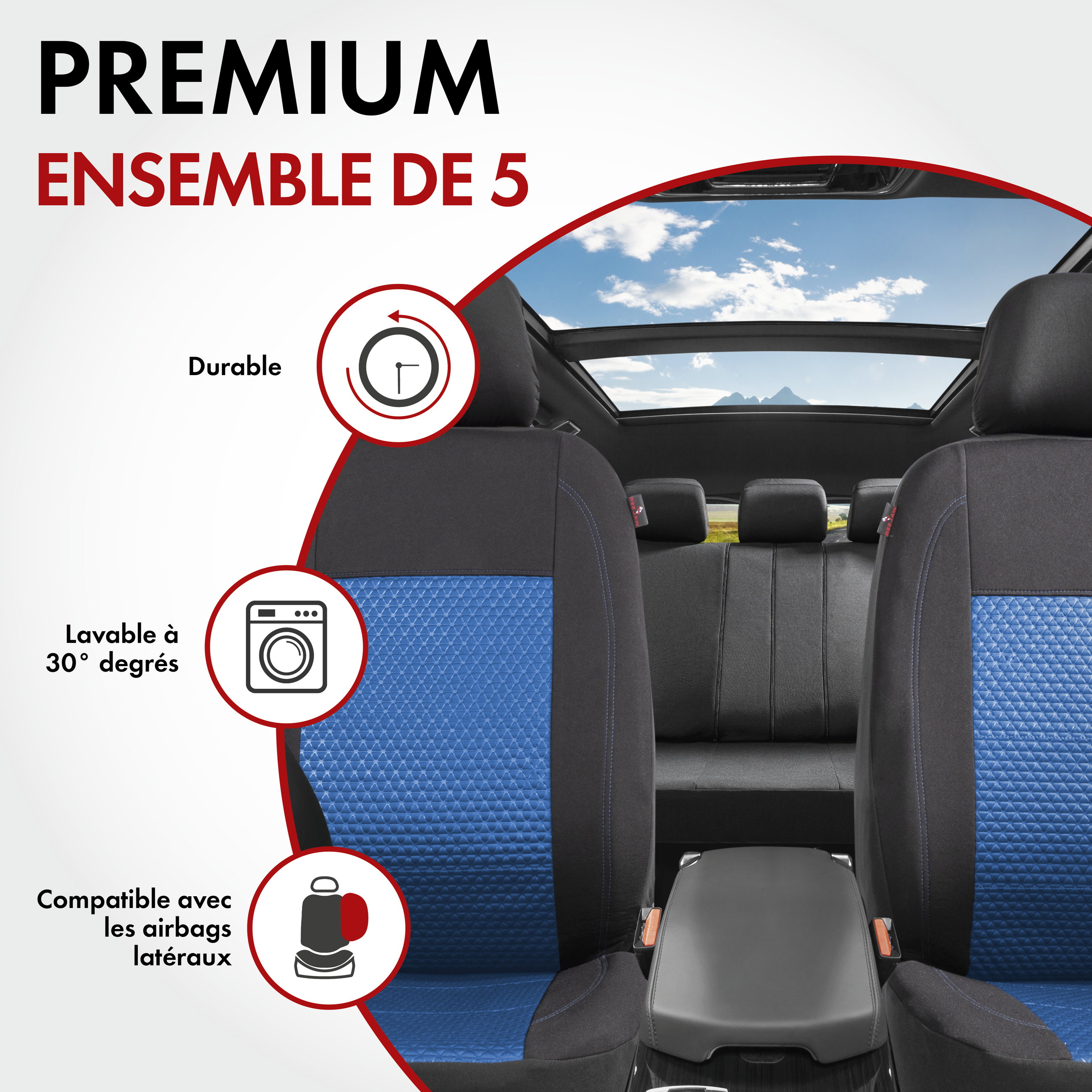 ZIPP IT Premium Housse de sièges Avignon complet avec système de fermeture éclair noir/bleu