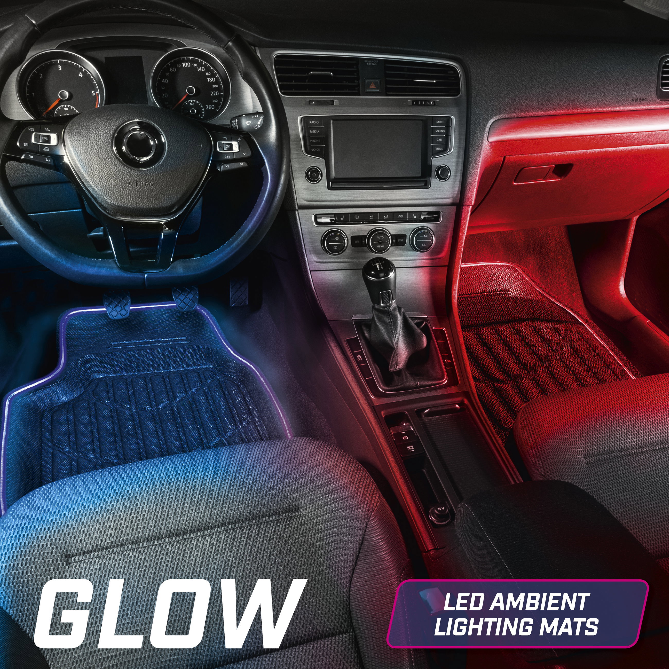 Tappetino in gomma LED Glow con selezione del colore, varie funzioni di luce e telecomando per l'illuminazione dell'ambiente