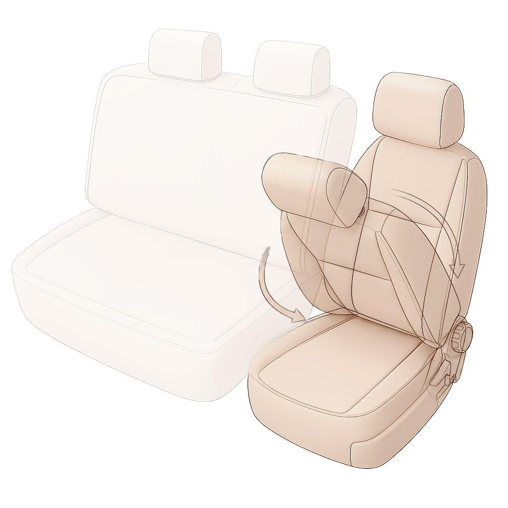 Hoes Performer van 100% polyester compatibel met VW T7/Caravelle T7 Bus (TV, TW), 1 opklapbare enkele achterstoel - links achter de bestuurder