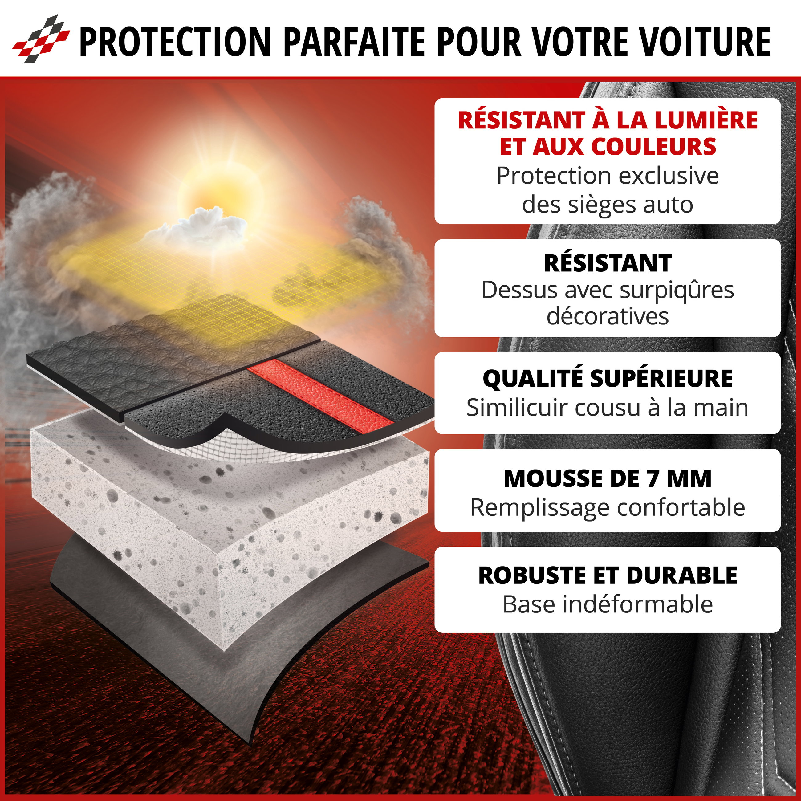 Sitzschutz, Autozubehör, Kunstleder, Schaumstoff, Rutschfest, Schutzmatte, Sitzauflage, Material, Dämpfung, Beständigkeit