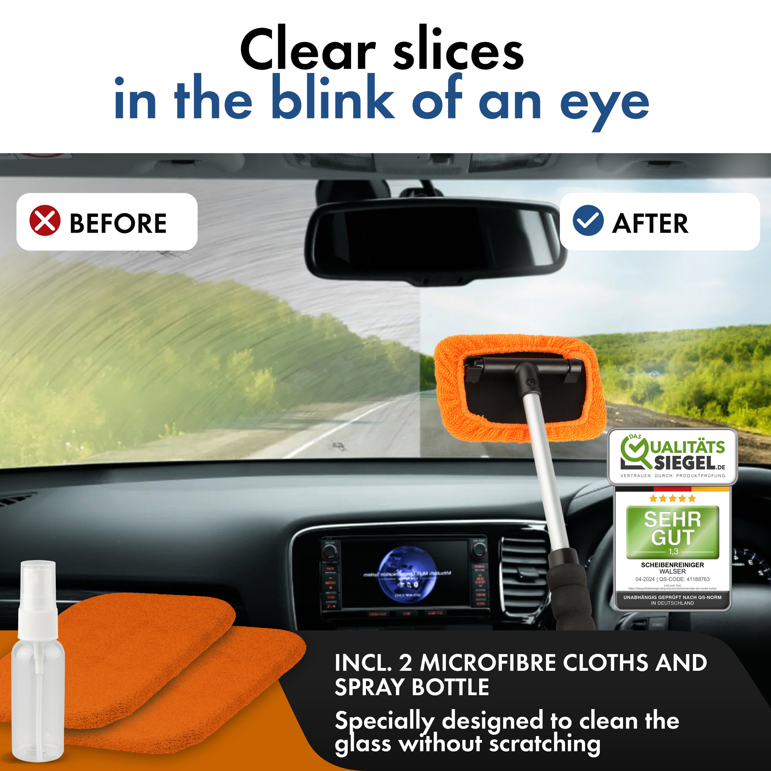 Window cleaner incl. spray bottle telescopic 26 - 42 cm orange