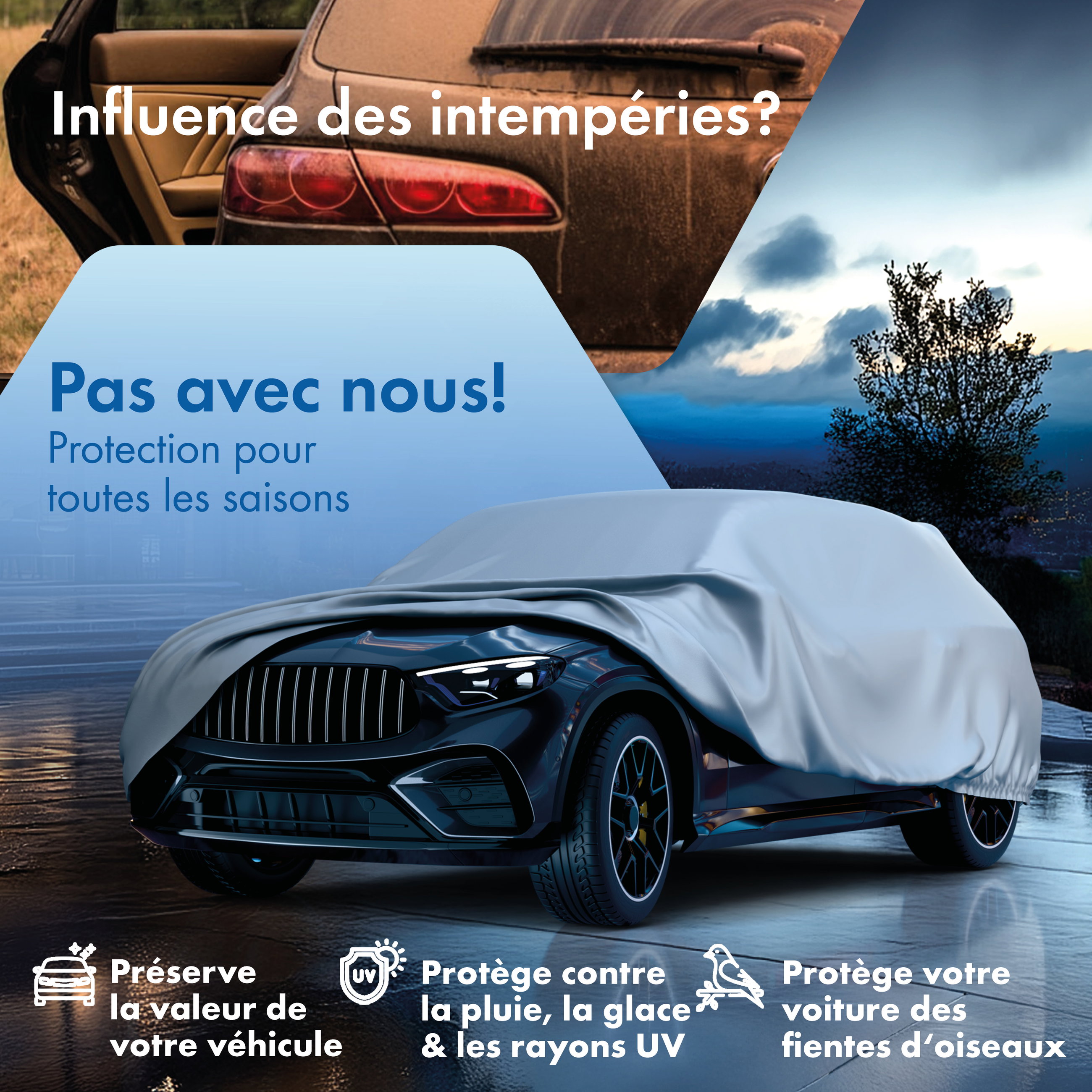 Housse de voiture All Weather, bâche de voiture garage complet taille 7 SUV/VAN argent