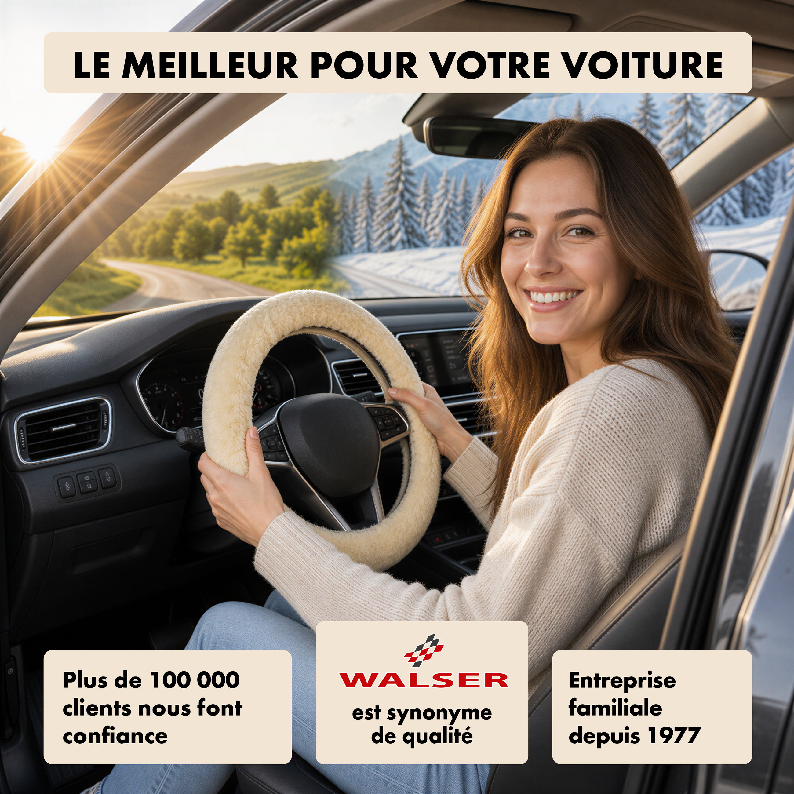 Houssse de volant en peau d'agneau - Houssse de volant en noir