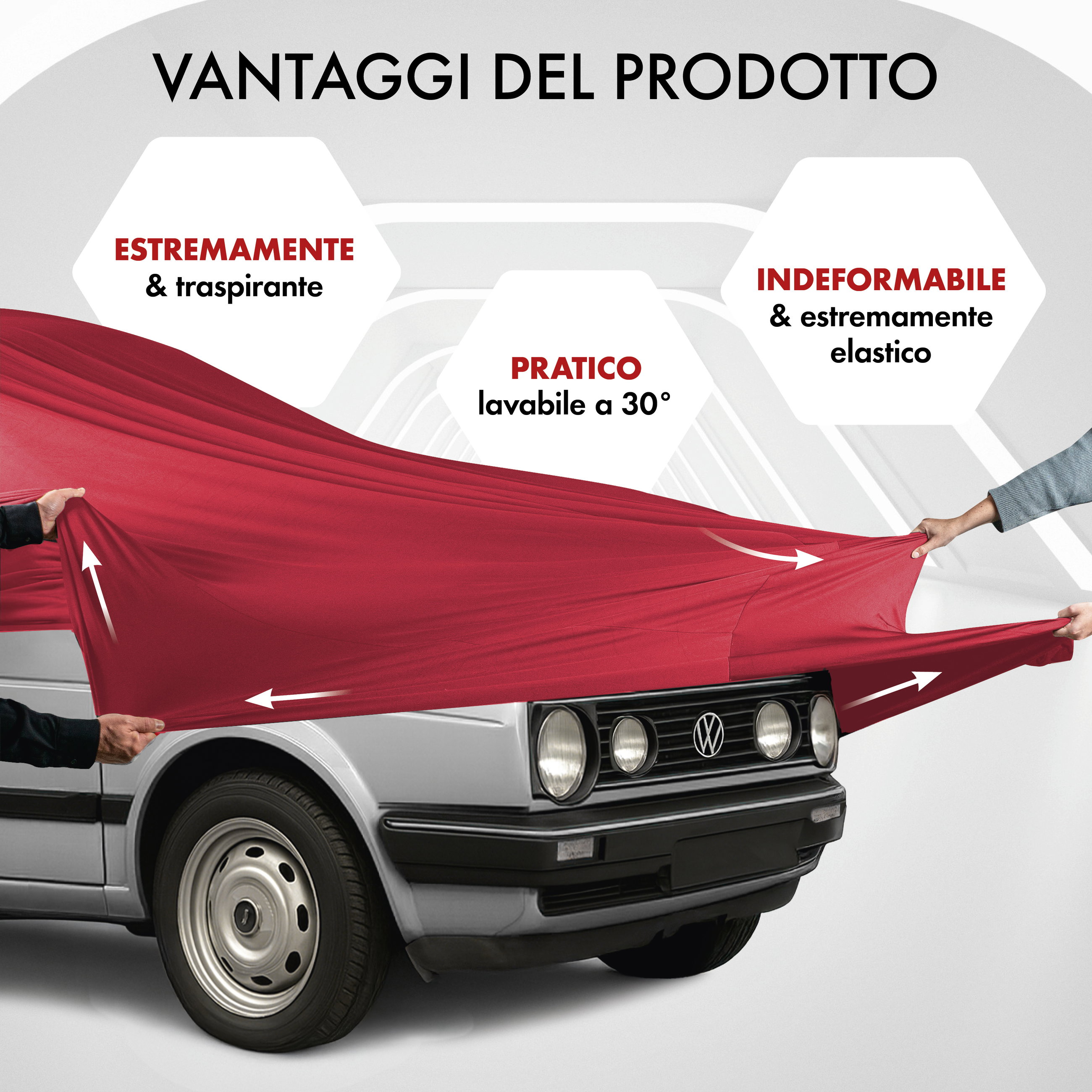 Telo Copriauto da interno Indoor Stretch, Copertura protettiva per uso interno Misura 1 Auto rosso