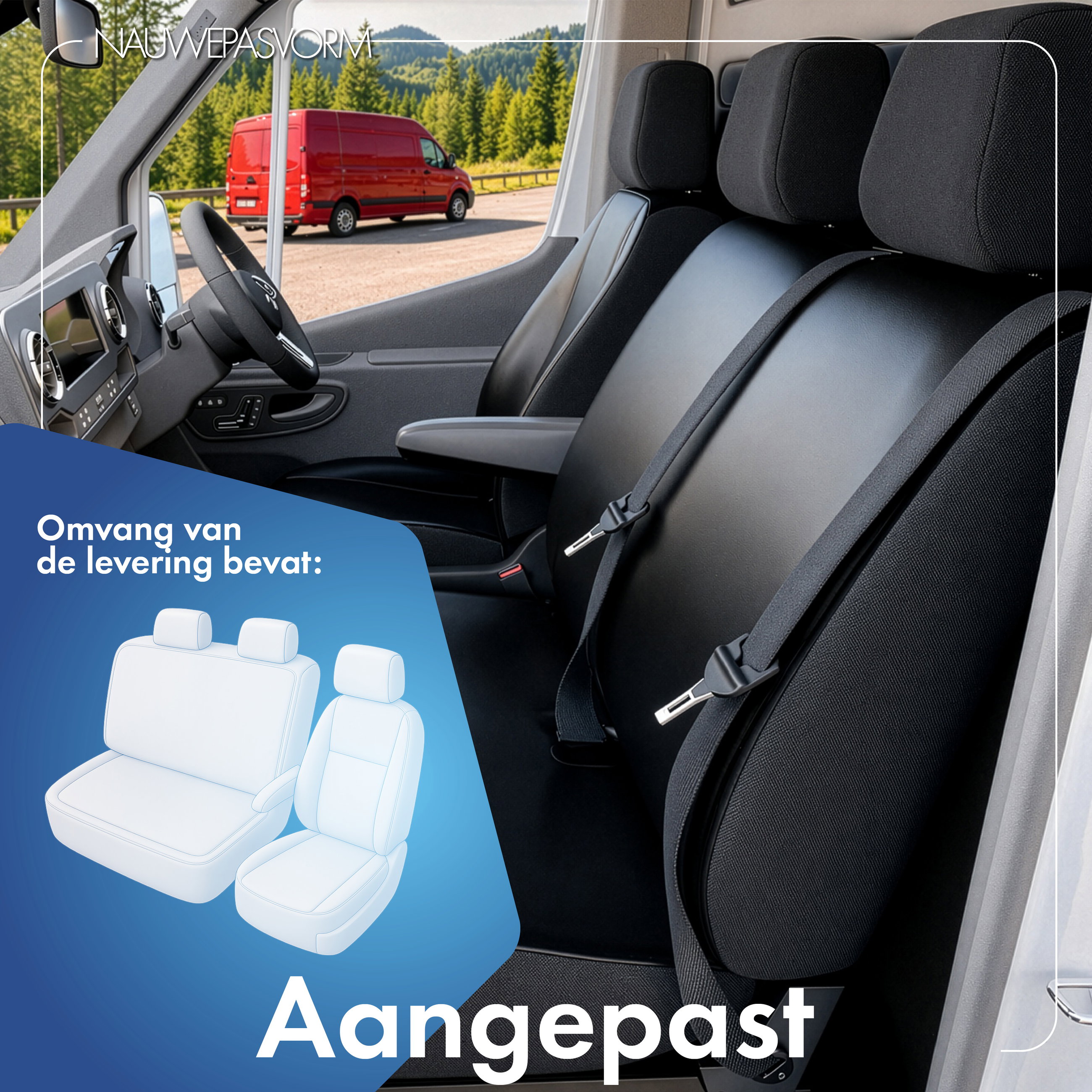 Autostoelhoes Transporter Fit Kunstleer antraciet geschikt voor Citroen Jumper II, Fiat Ducato, Peugeot Boxer, 1 enkele zitplaats vooraan (armleuninguitsparing rechts) & dubbele zitbank